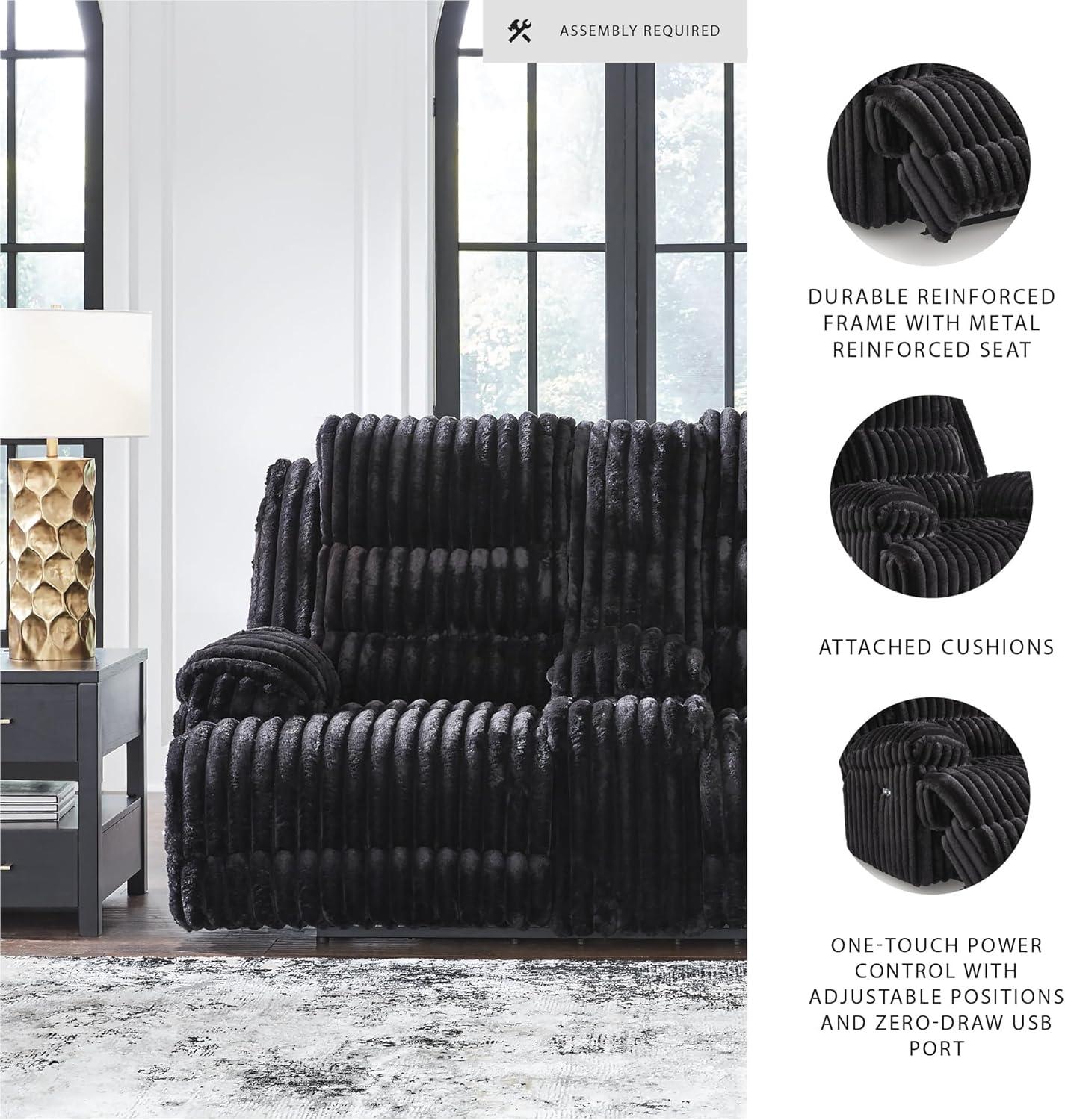 imageSignature Design by Ashley Higgesbee Contemporary Reclining Loveseat with Console USB Charging Port Storage and 2 Cup Holders Black