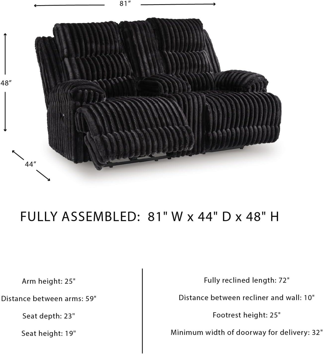 imageSignature Design by Ashley Higgesbee Contemporary Reclining Loveseat with Console USB Charging Port Storage and 2 Cup Holders Black