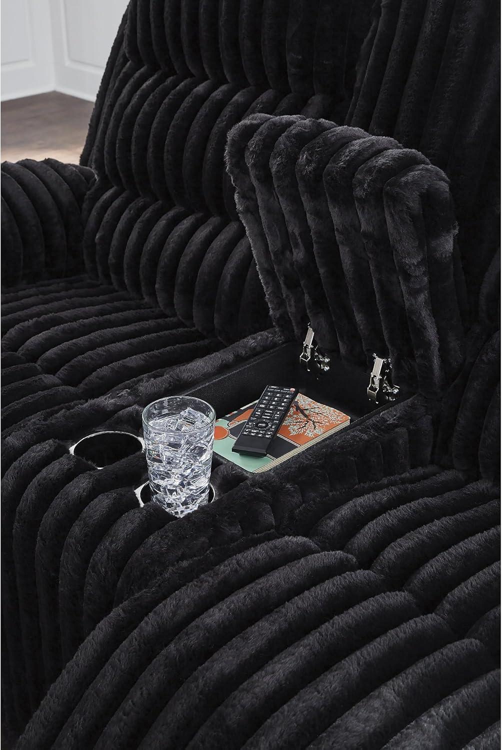 imageSignature Design by Ashley Higgesbee Contemporary Reclining Loveseat with Console USB Charging Port Storage and 2 Cup Holders Black