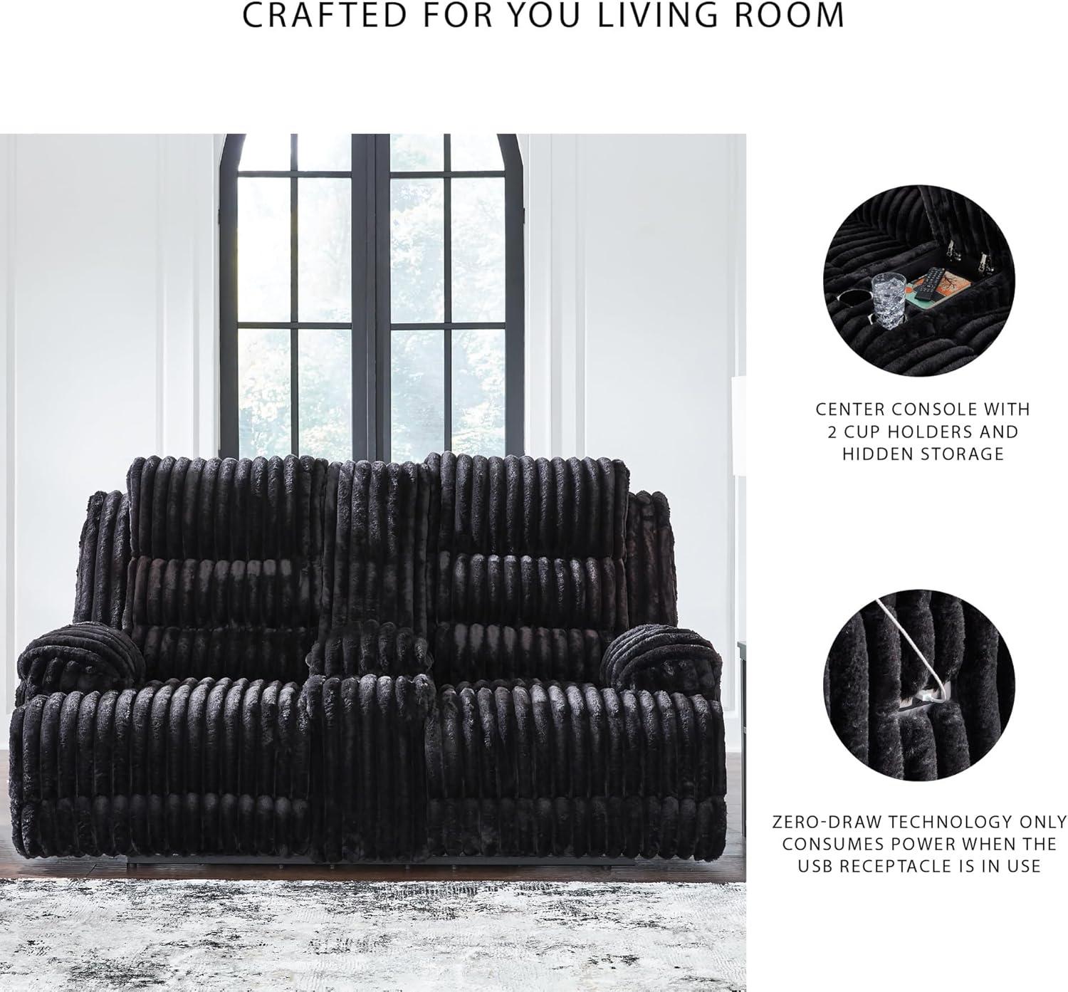 imageSignature Design by Ashley Higgesbee Contemporary Reclining Loveseat with Console USB Charging Port Storage and 2 Cup Holders Black