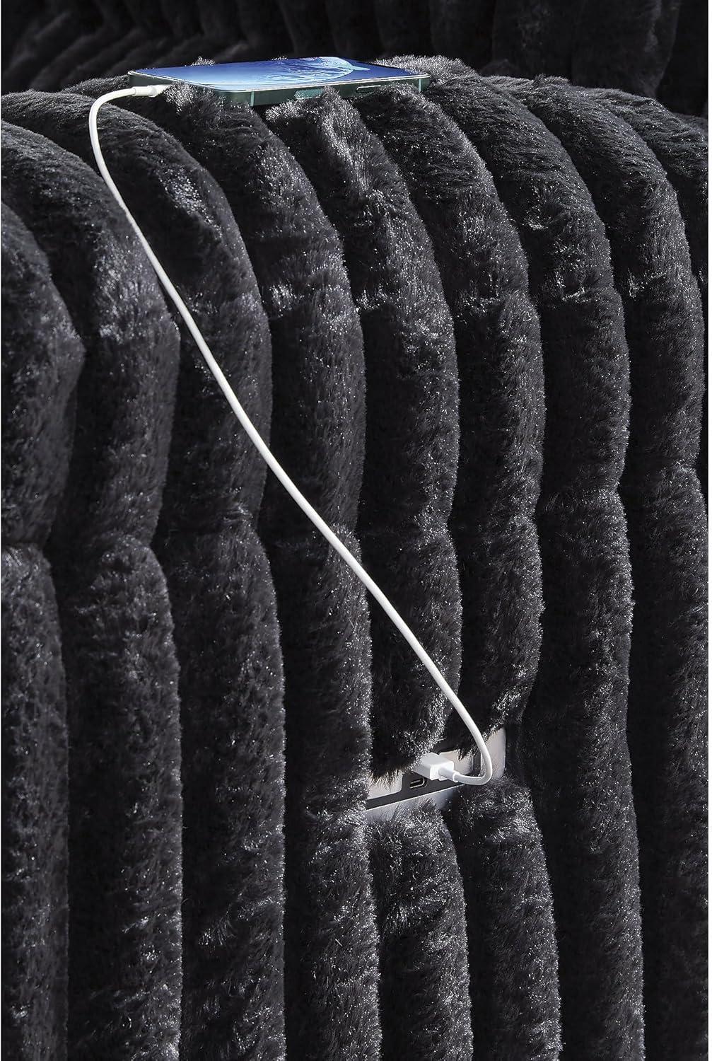 imageSignature Design by Ashley Higgesbee Contemporary Reclining Loveseat with Console USB Charging Port Storage and 2 Cup Holders Black