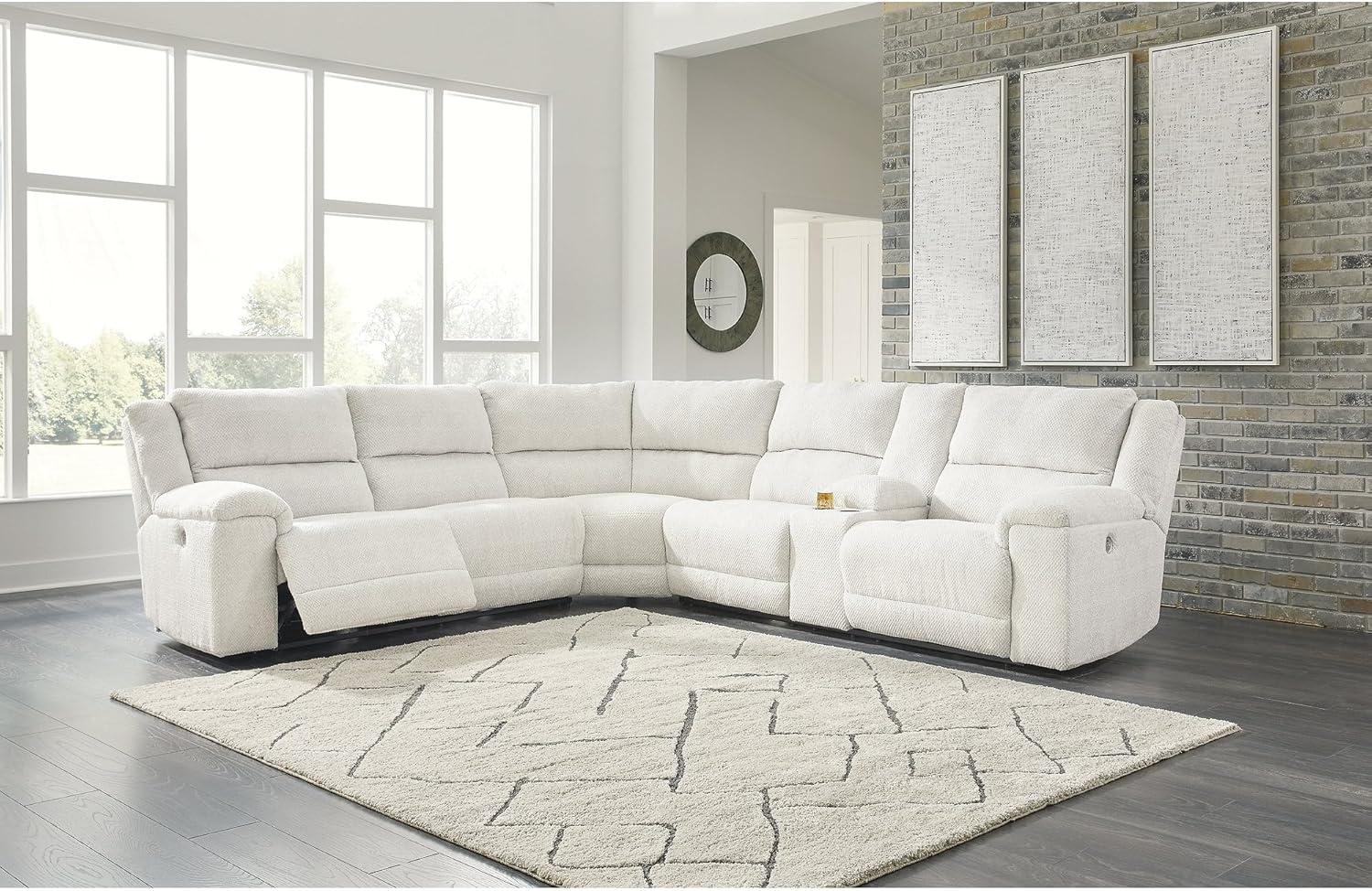 imageSignature Design by Ashley Keensburg Modern LShaped Left Arm Facing 3Piece Power Reclining Sectional with USB Ports Console Storage and 2 Cup Holders WhiteRight Arm Facing