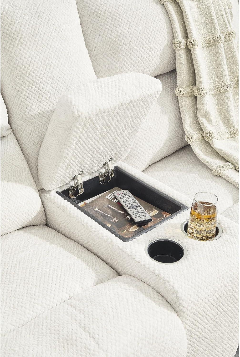 imageSignature Design by Ashley Keensburg Modern LShaped Left Arm Facing 3Piece Power Reclining Sectional with USB Ports Console Storage and 2 Cup Holders WhiteRight Arm Facing