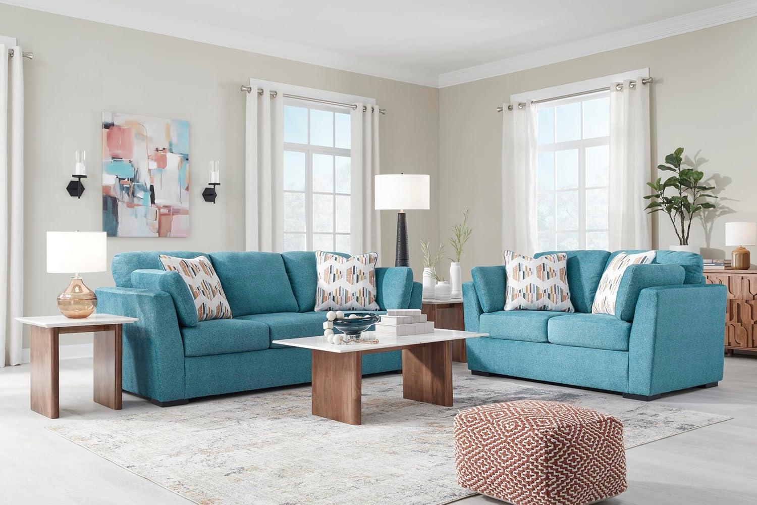 imageSignature Design by Ashley Keerwick Scandinavian Loveseat with 4 Toss Pillows YellowBlue