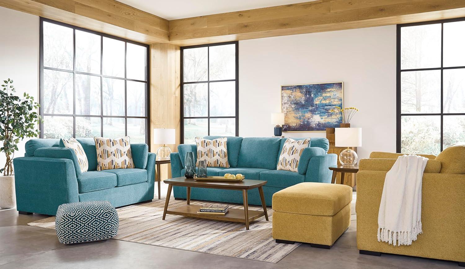 imageSignature Design by Ashley Keerwick Scandinavian Loveseat with 4 Toss Pillows YellowBlue