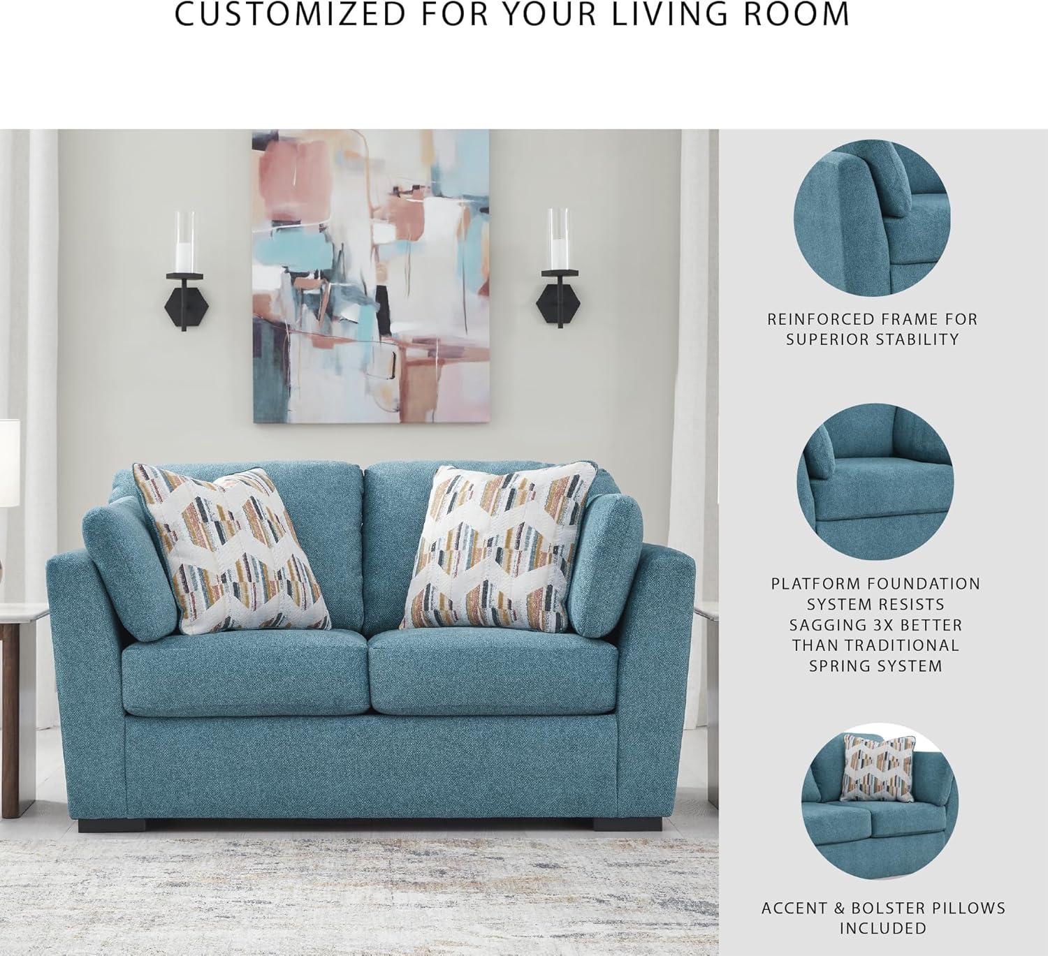 imageSignature Design by Ashley Keerwick Scandinavian Loveseat with 4 Toss Pillows YellowBlue