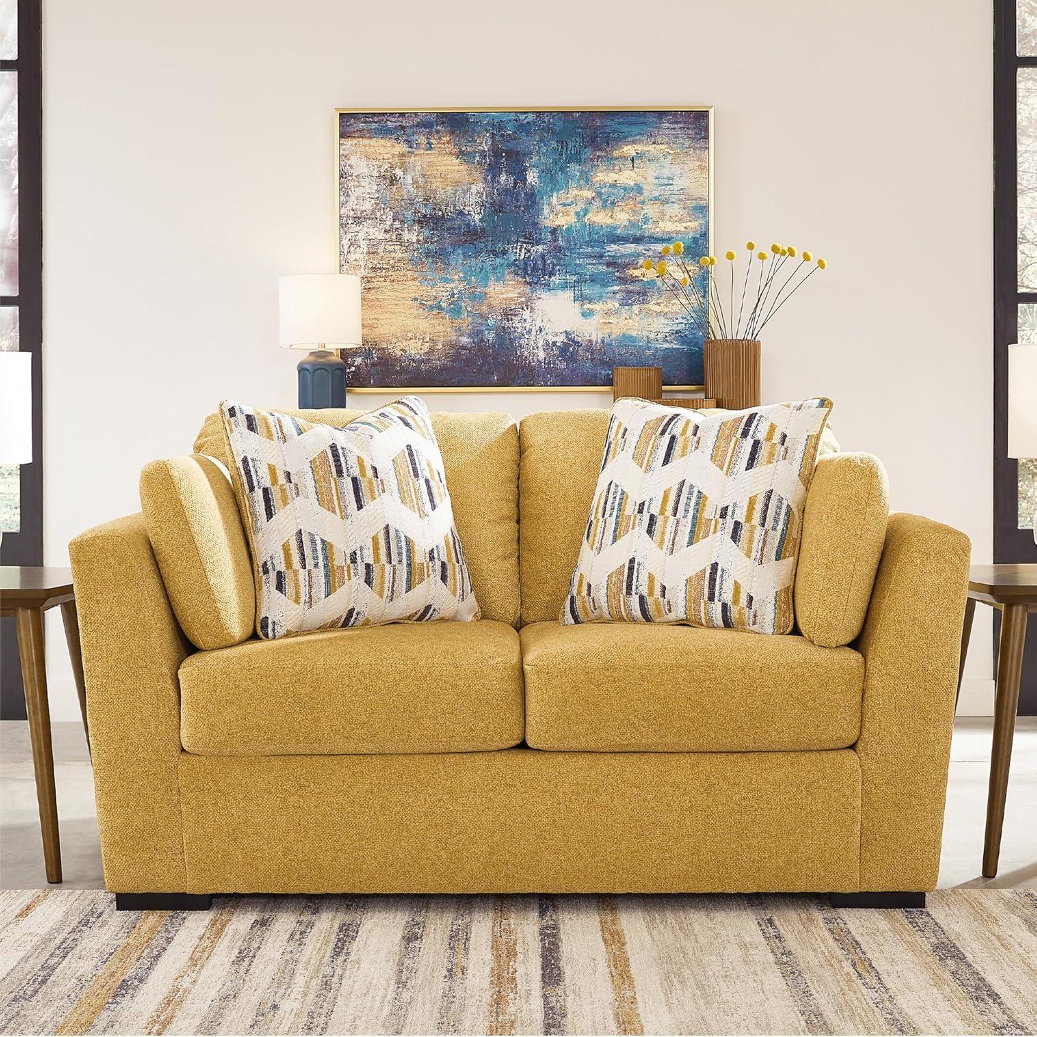 imageSignature Design by Ashley Keerwick Scandinavian Loveseat with 4 Toss Pillows YellowYellow