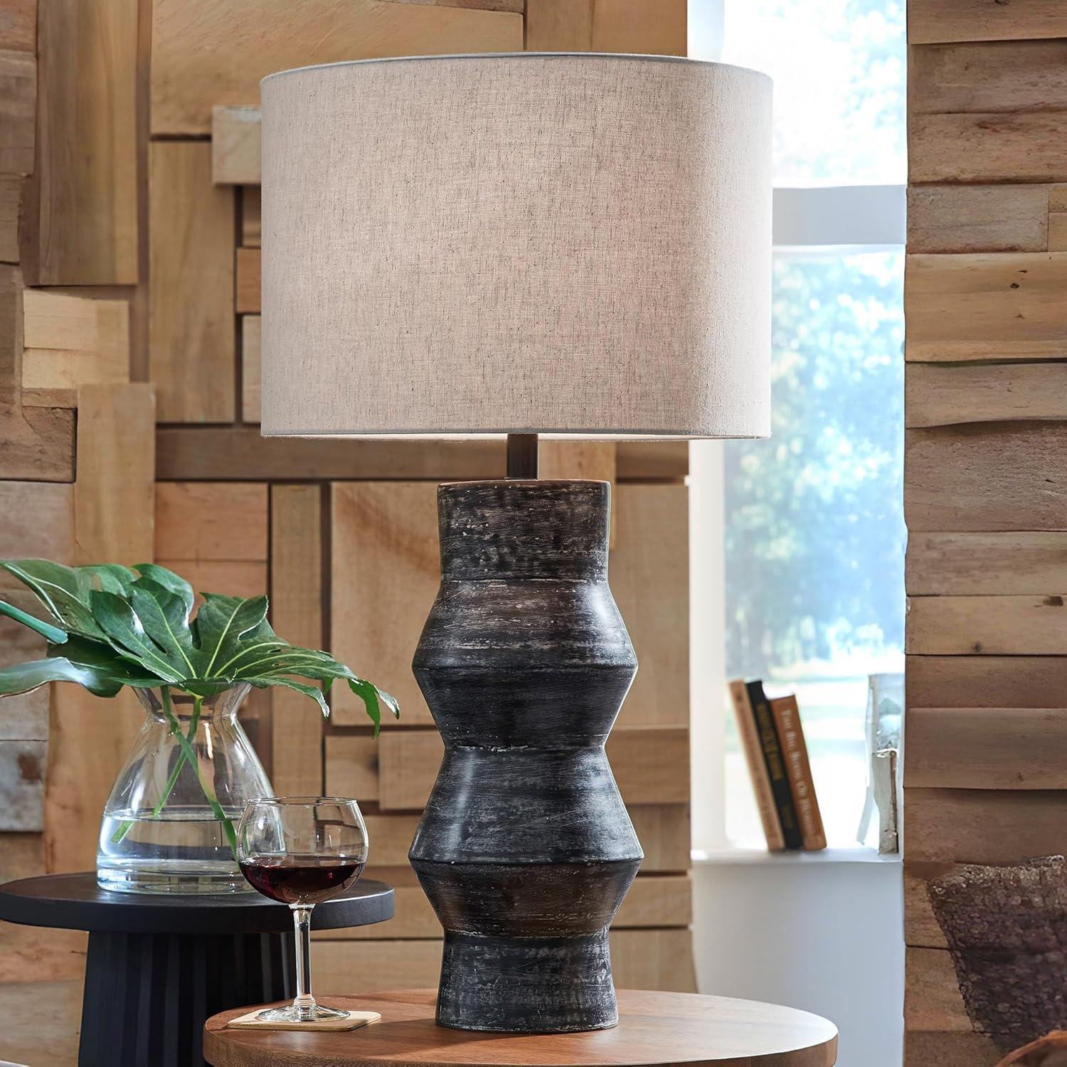 imageSignature Design by Ashley Kerbert Vintage Terra Cotta Table Lamp with 3Way Switch Black ampamp Beige