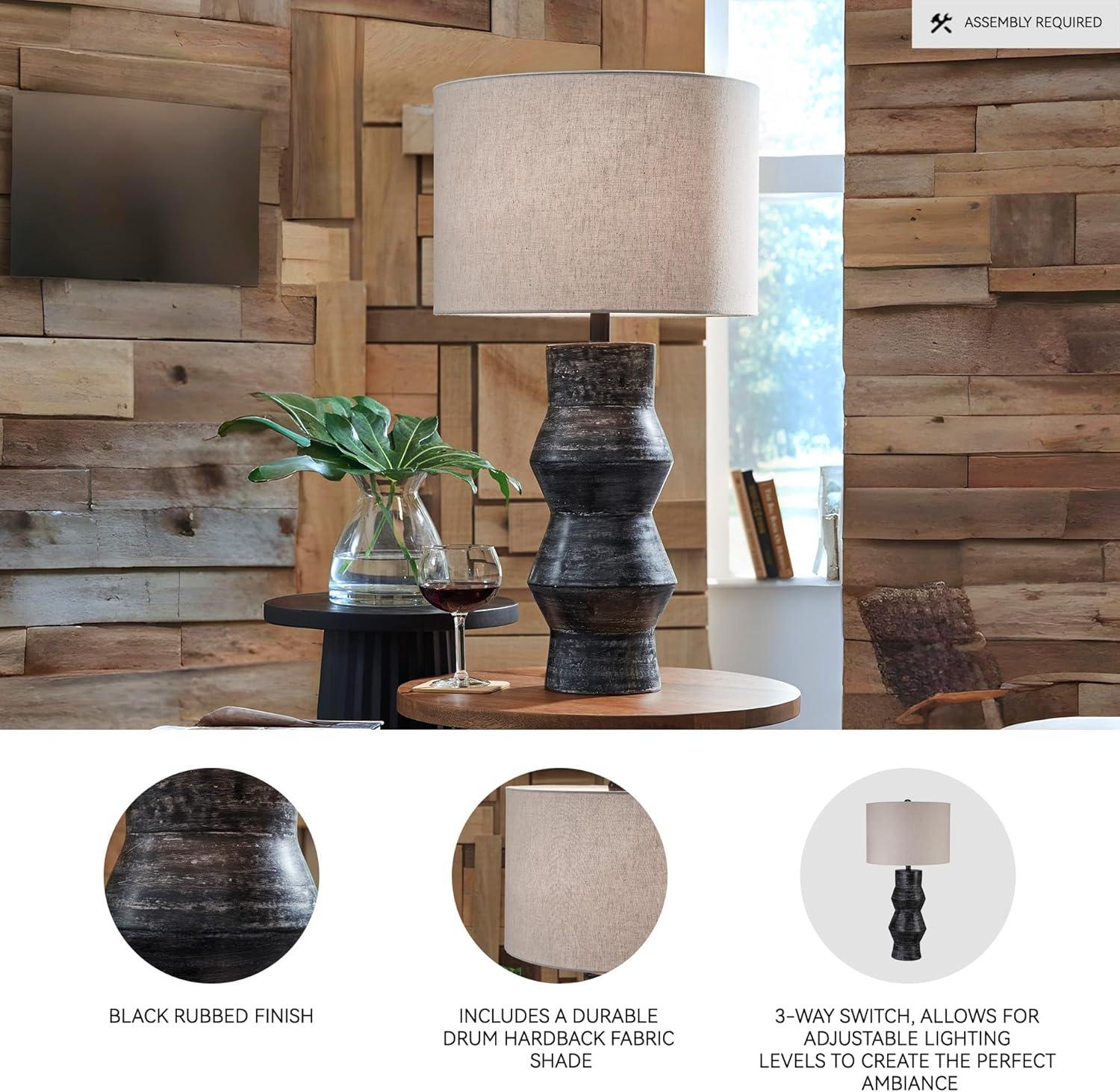 imageSignature Design by Ashley Kerbert Vintage Terra Cotta Table Lamp with 3Way Switch Black ampamp Beige