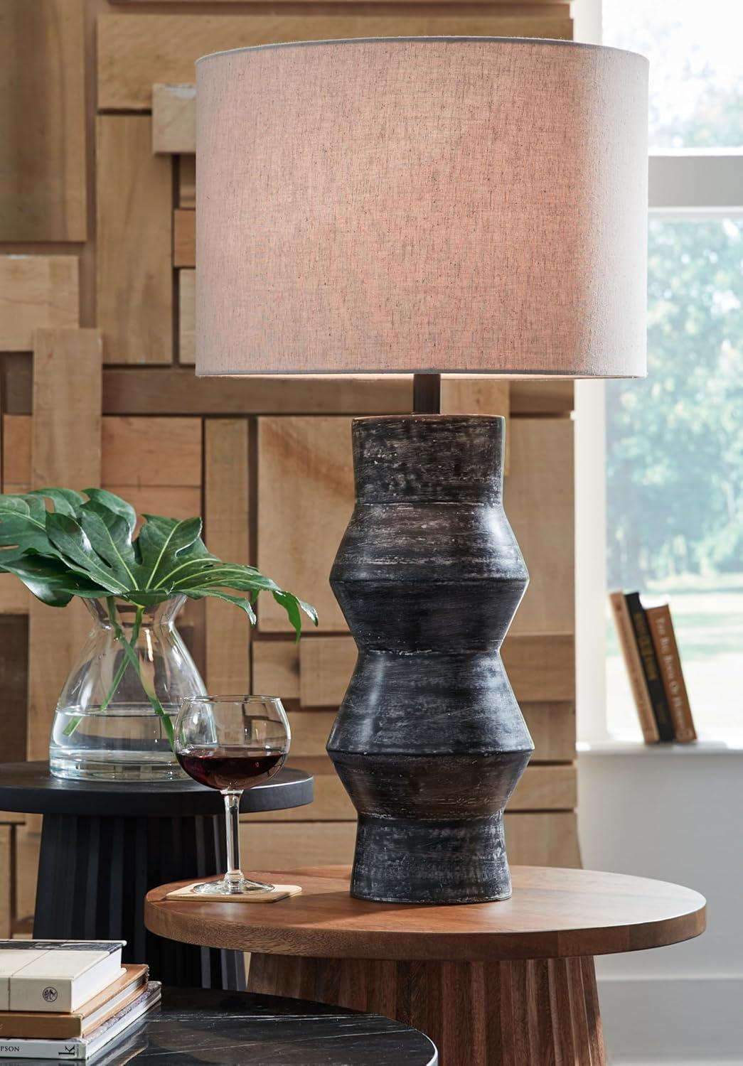 imageSignature Design by Ashley Kerbert Vintage Terra Cotta Table Lamp with 3Way Switch Black ampamp Beige