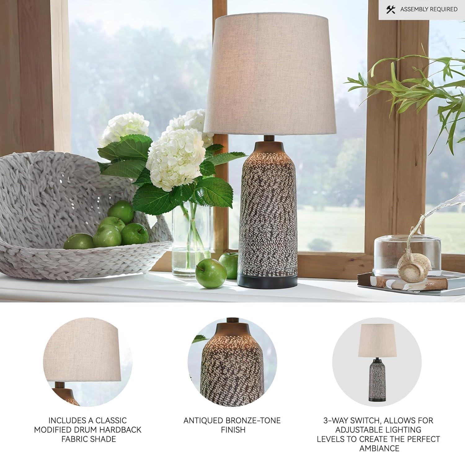 imageSignature Design by Ashley Lanson Casual Table Lamp Set 2 Count Antique Bronze Finish