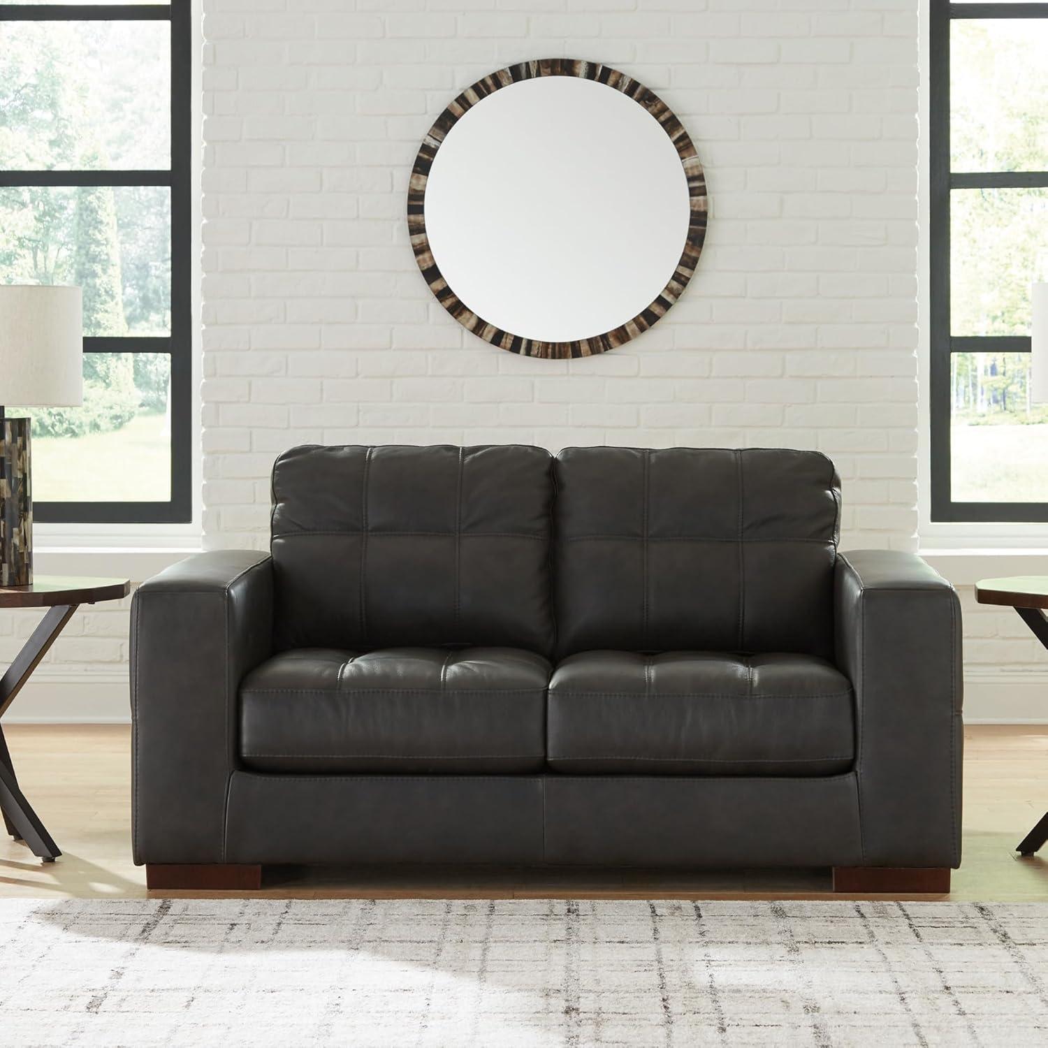 imageSignature Design by Ashley Lombardia Contemporary Leather Match Loveseat Light BrownBlack