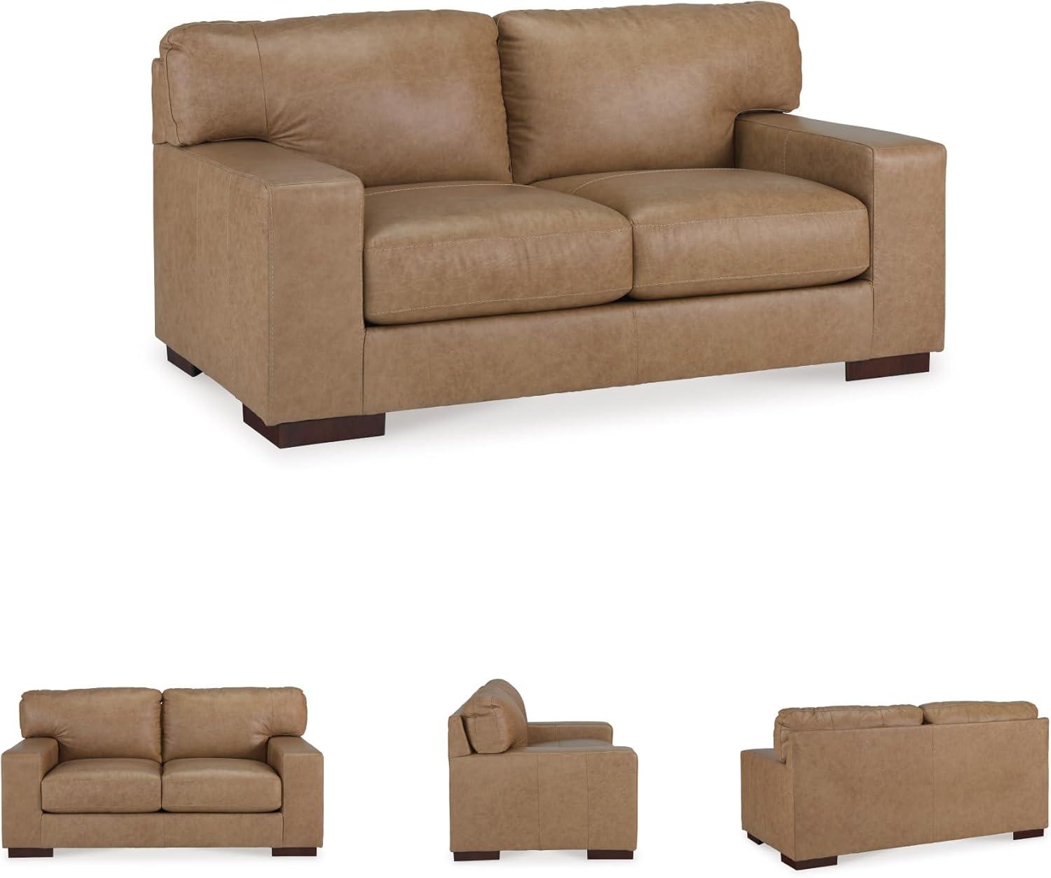 imageSignature Design by Ashley Lombardia Contemporary Leather Match Loveseat Light BrownLight Brown