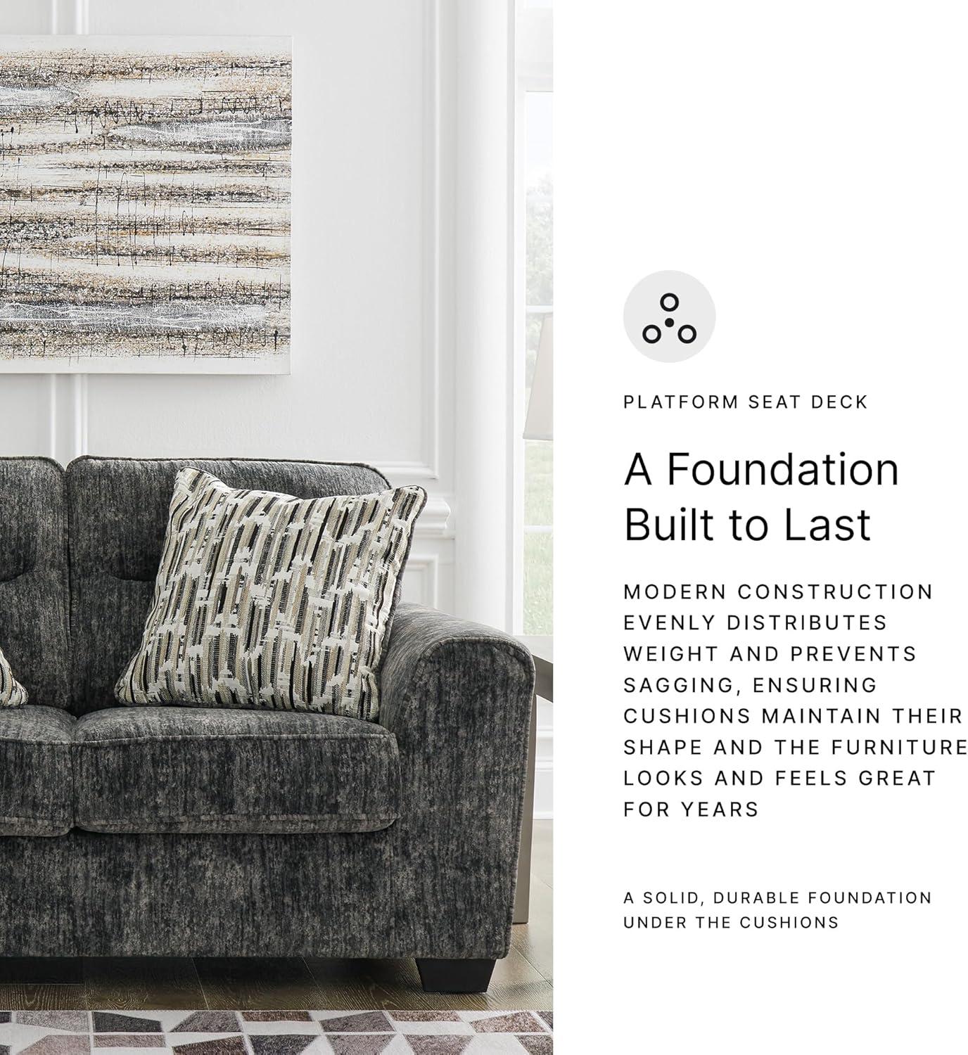 imageSignature Design by Ashley Lonoke Modern Loveseat with 2 Accent Pillows Gray