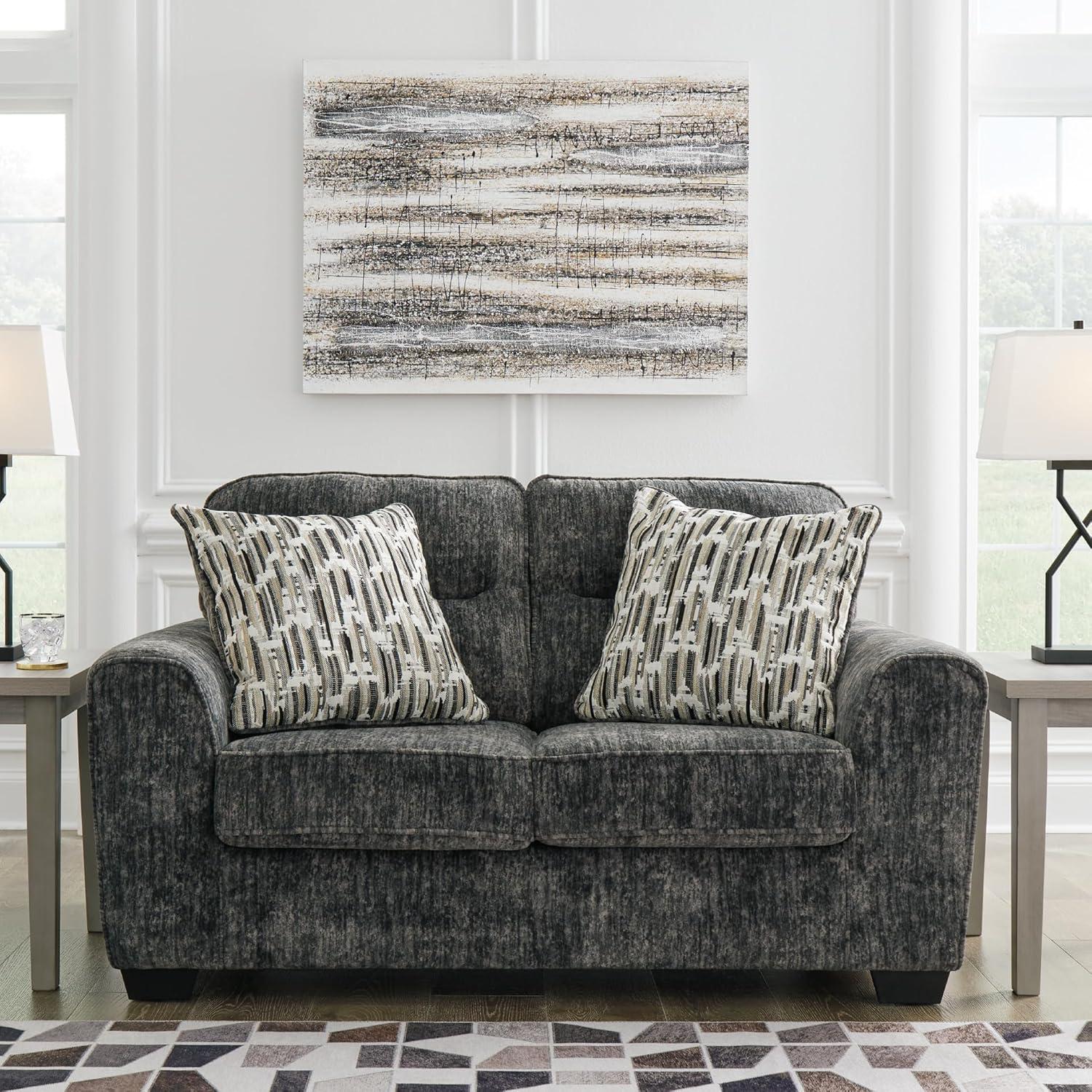 imageSignature Design by Ashley Lonoke Modern Loveseat with 2 Accent Pillows Gray