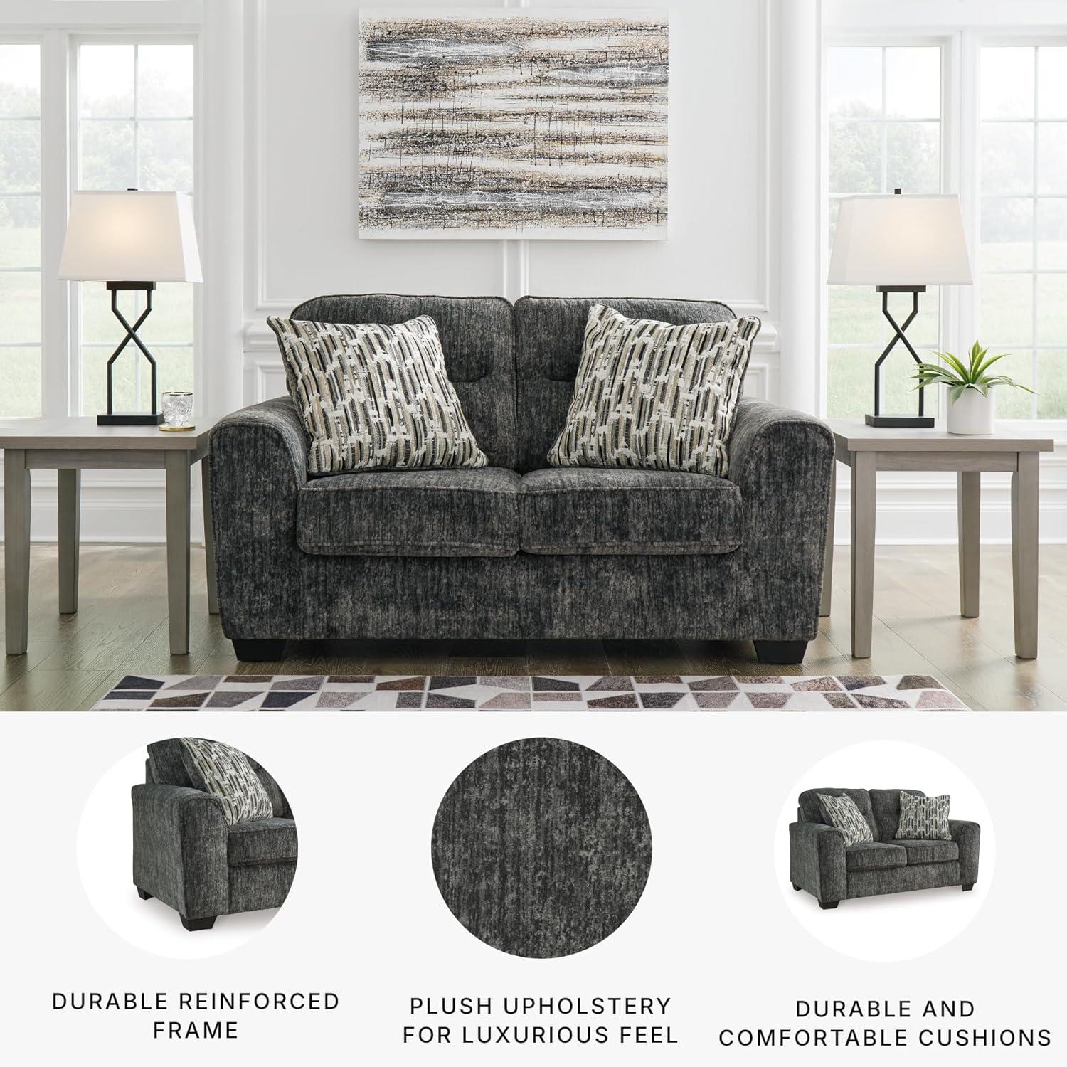 imageSignature Design by Ashley Lonoke Modern Loveseat with 2 Accent Pillows Gray