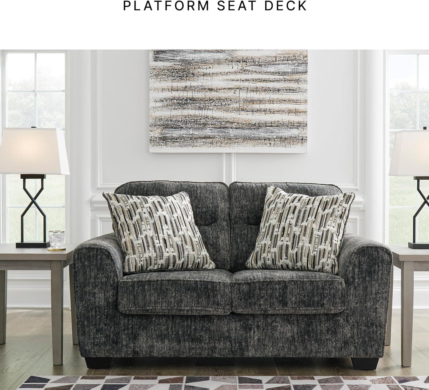 imageSignature Design by Ashley Lonoke Modern Loveseat with 2 Accent Pillows Gray