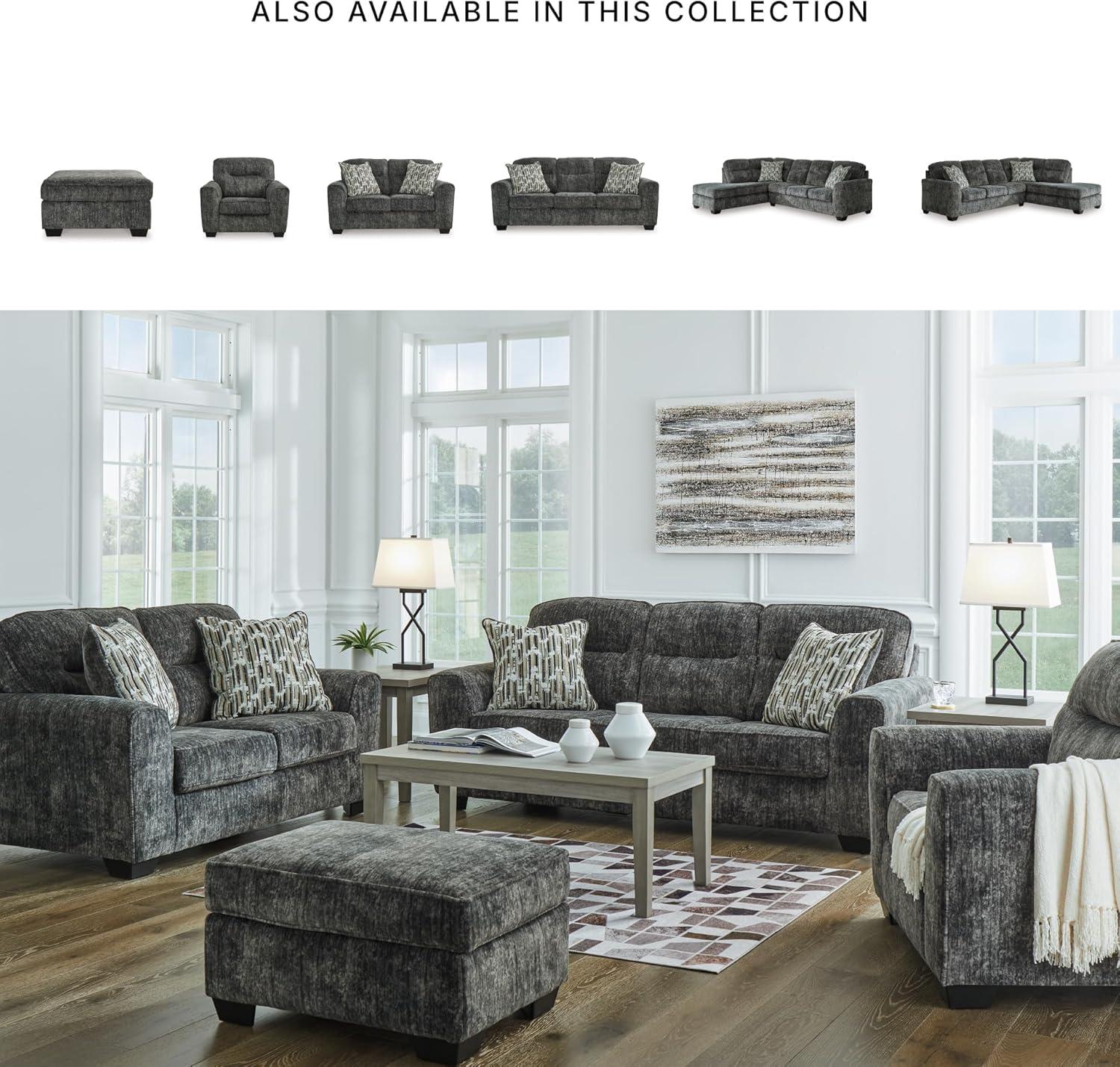 imageSignature Design by Ashley Lonoke Modern Loveseat with 2 Accent Pillows Gray