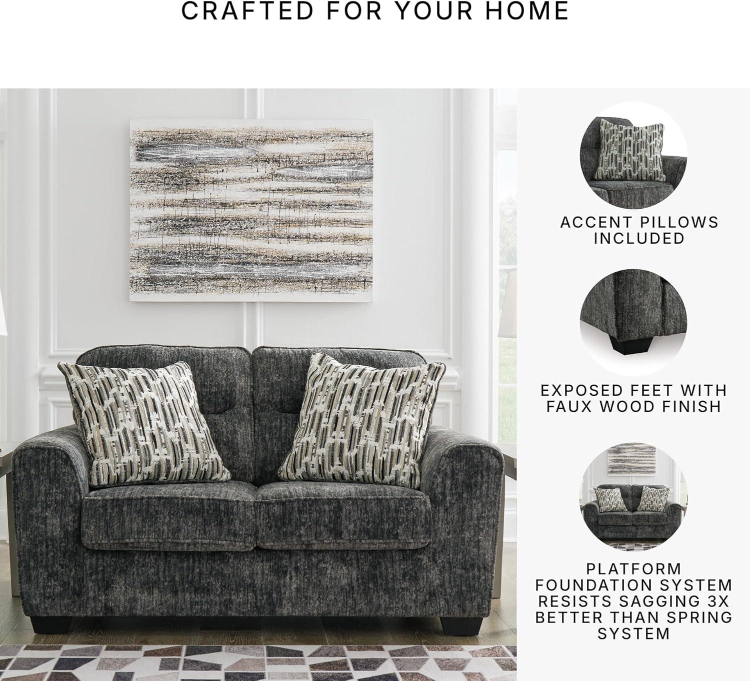 imageSignature Design by Ashley Lonoke Modern Loveseat with 2 Accent Pillows Gray