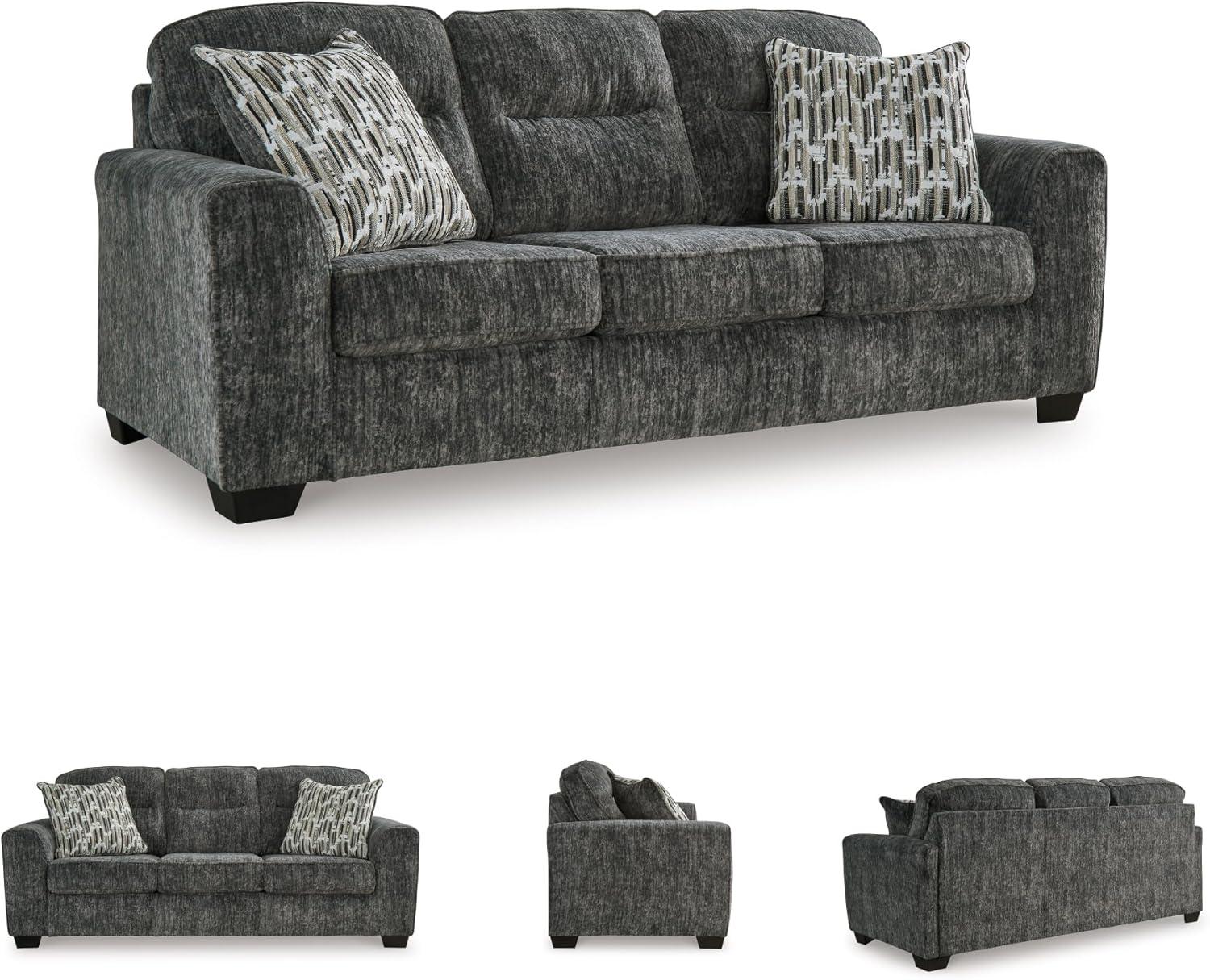 imageSignature Design by Ashley Lonoke Modern Sofa with 2 Accent Pillows Gray