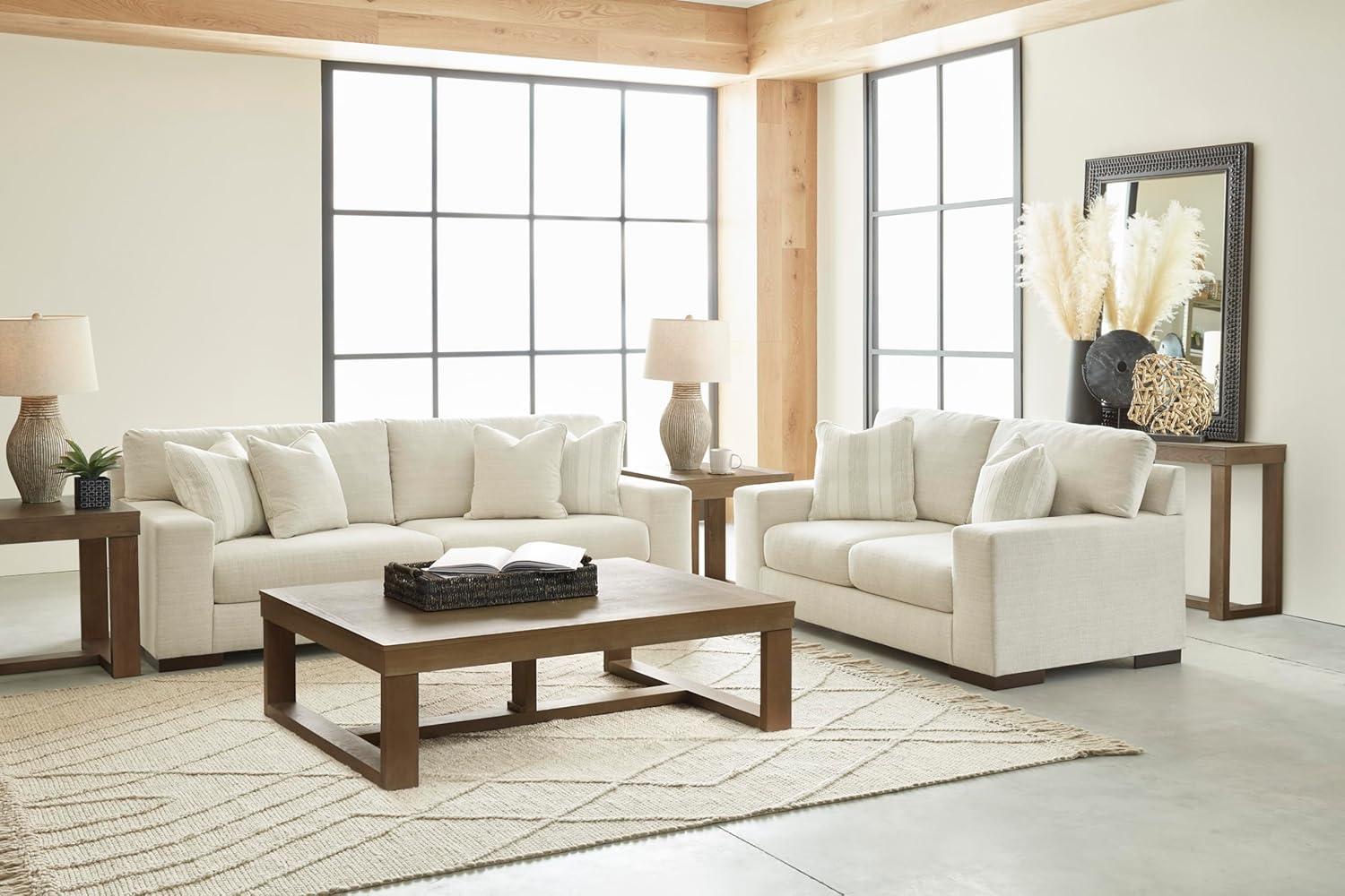imageSignature Design by Ashley Maggie Contemporary Upholstered Loveseat with Accent Pillows OffWhiteOffwhite