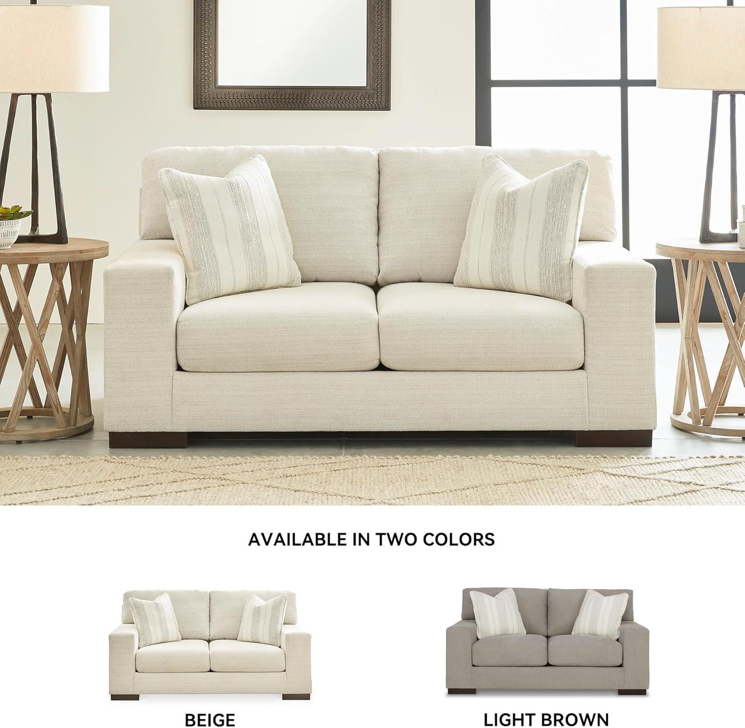 imageSignature Design by Ashley Maggie Contemporary Upholstered Loveseat with Accent Pillows OffWhiteOffwhite