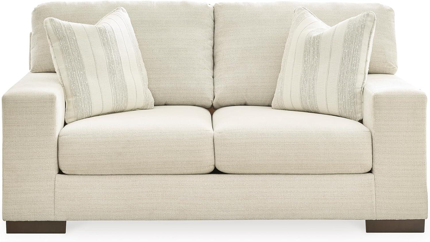 imageSignature Design by Ashley Maggie Contemporary Upholstered Loveseat with Accent Pillows OffWhiteOffwhite