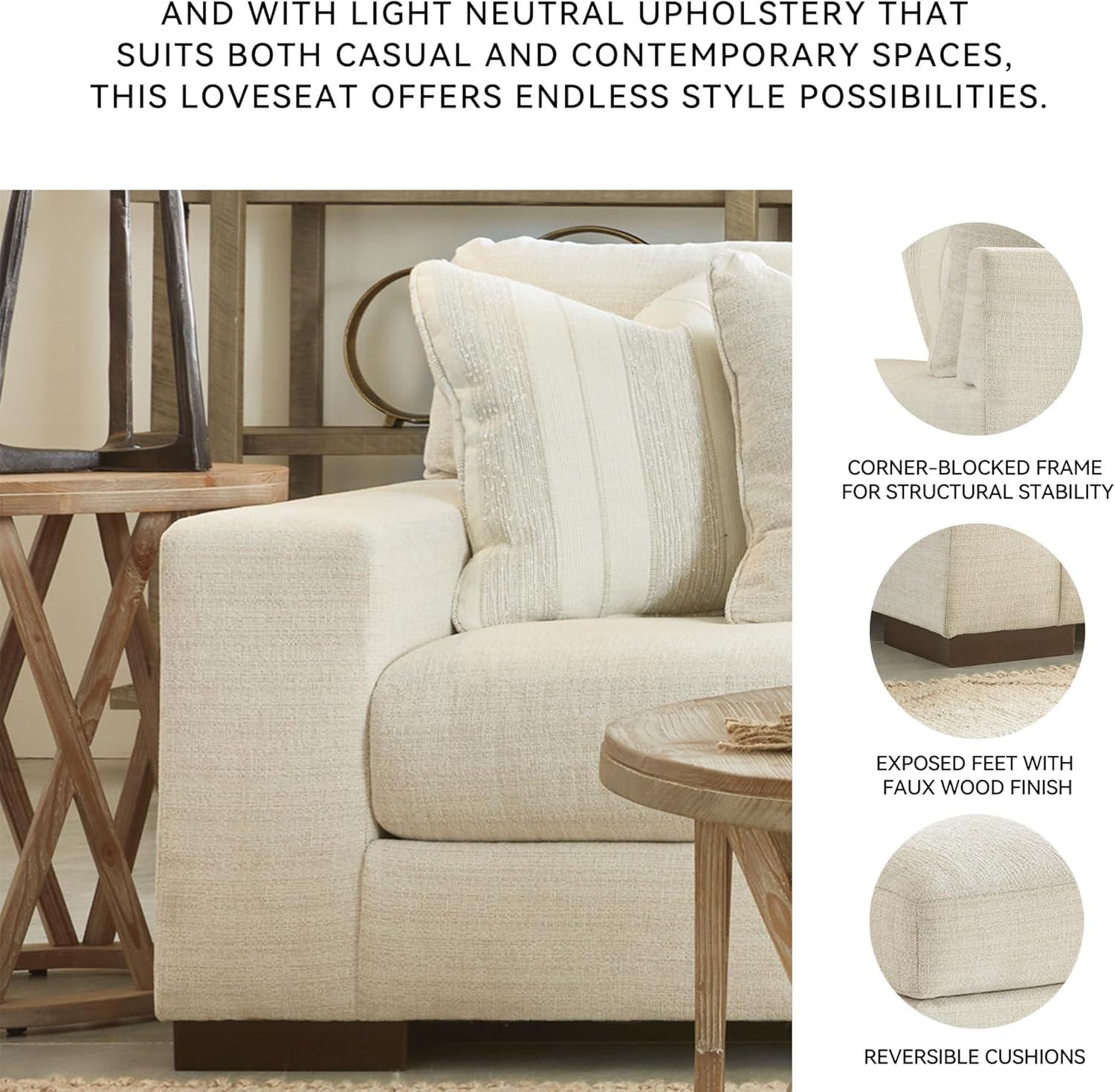 imageSignature Design by Ashley Maggie Contemporary Upholstered Loveseat with Accent Pillows OffWhiteOffwhite