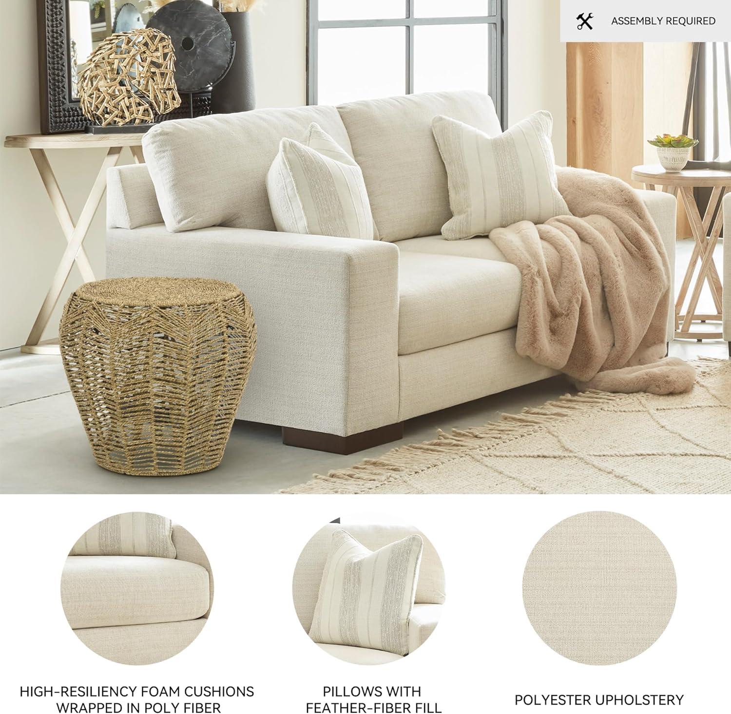 imageSignature Design by Ashley Maggie Contemporary Upholstered Loveseat with Accent Pillows OffWhiteOffwhite