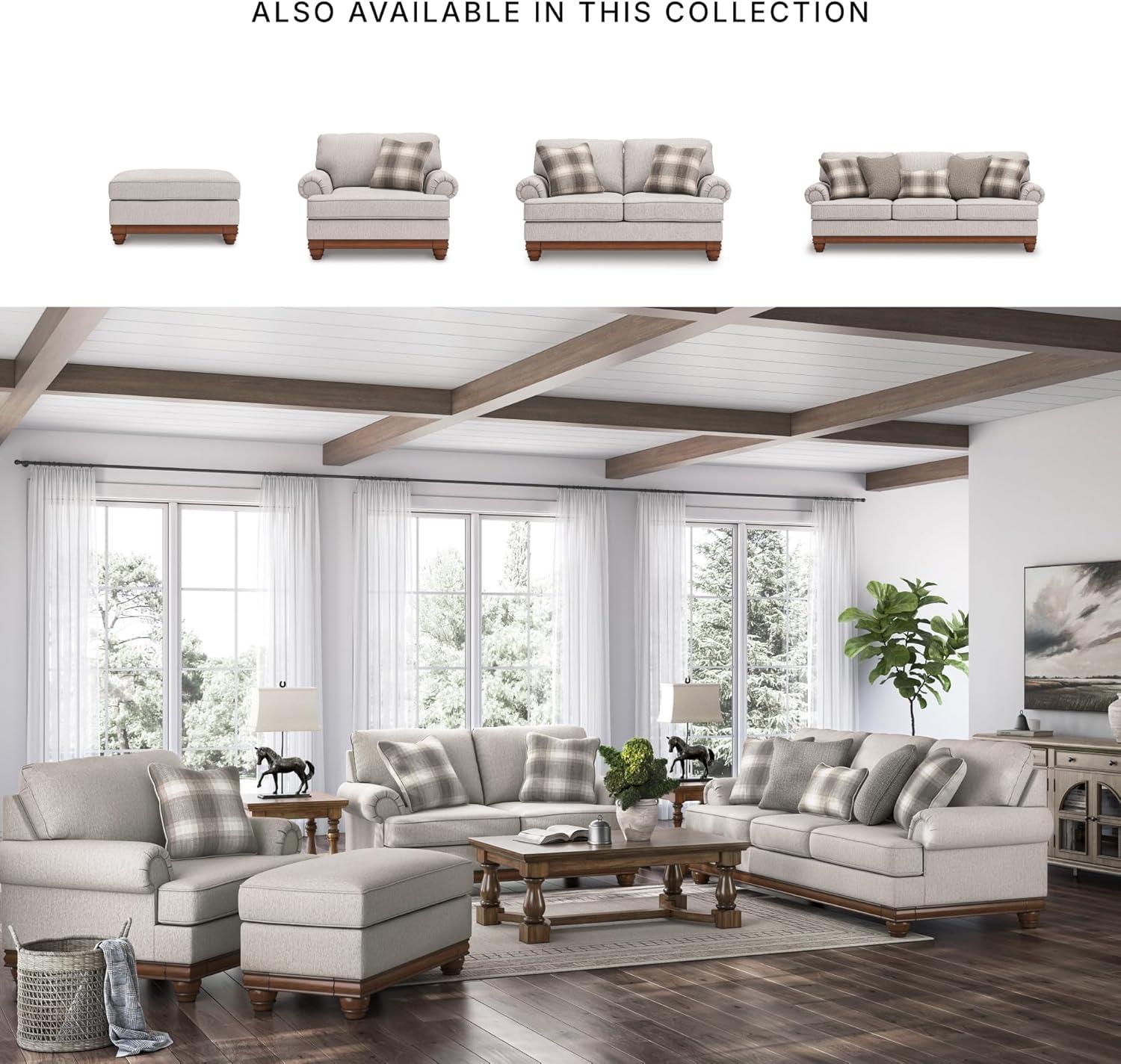 imageSignature Design by Ashley Meadowview Classic Upholstered Loveseat with Reversible Seat Cushions 2 Accent Pillows and Rolled Armrest Light Gray