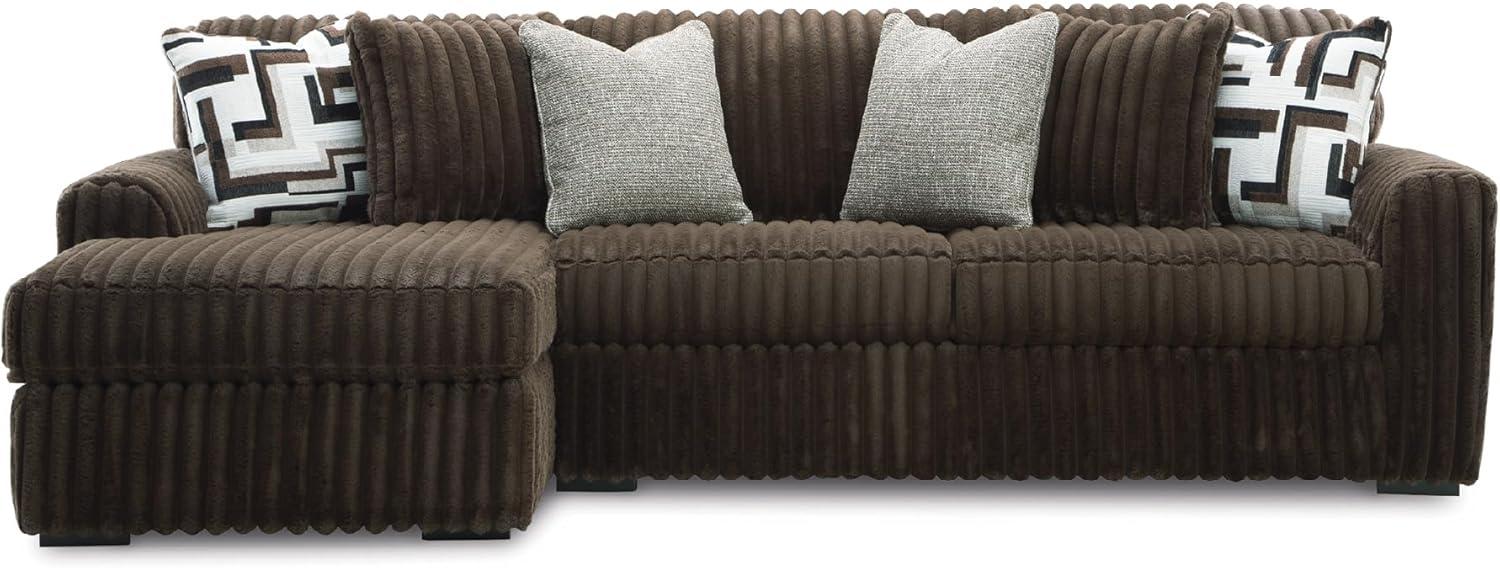 imageSignature Design by Ashley MidnightMadness Casual Anti Sag LeftArm Facing 3Piece Sectional with Chaise Reversible Seat Cushions and 10 Accent Pillows Dark BrownBrown