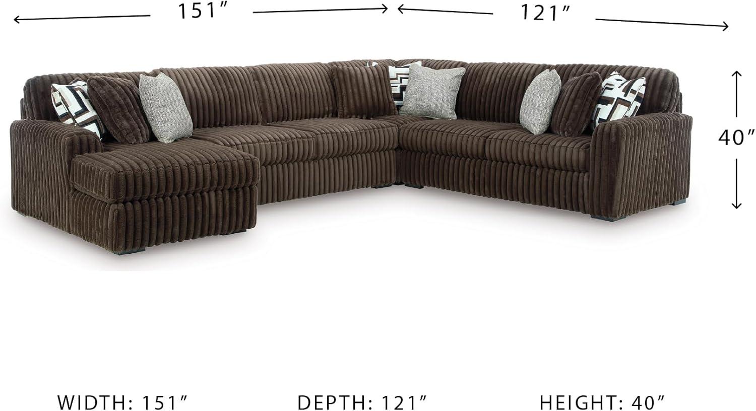 imageSignature Design by Ashley MidnightMadness Casual Anti Sag LeftArm Facing 3Piece Sectional with Chaise Reversible Seat Cushions and 10 Accent Pillows Dark BrownBrown