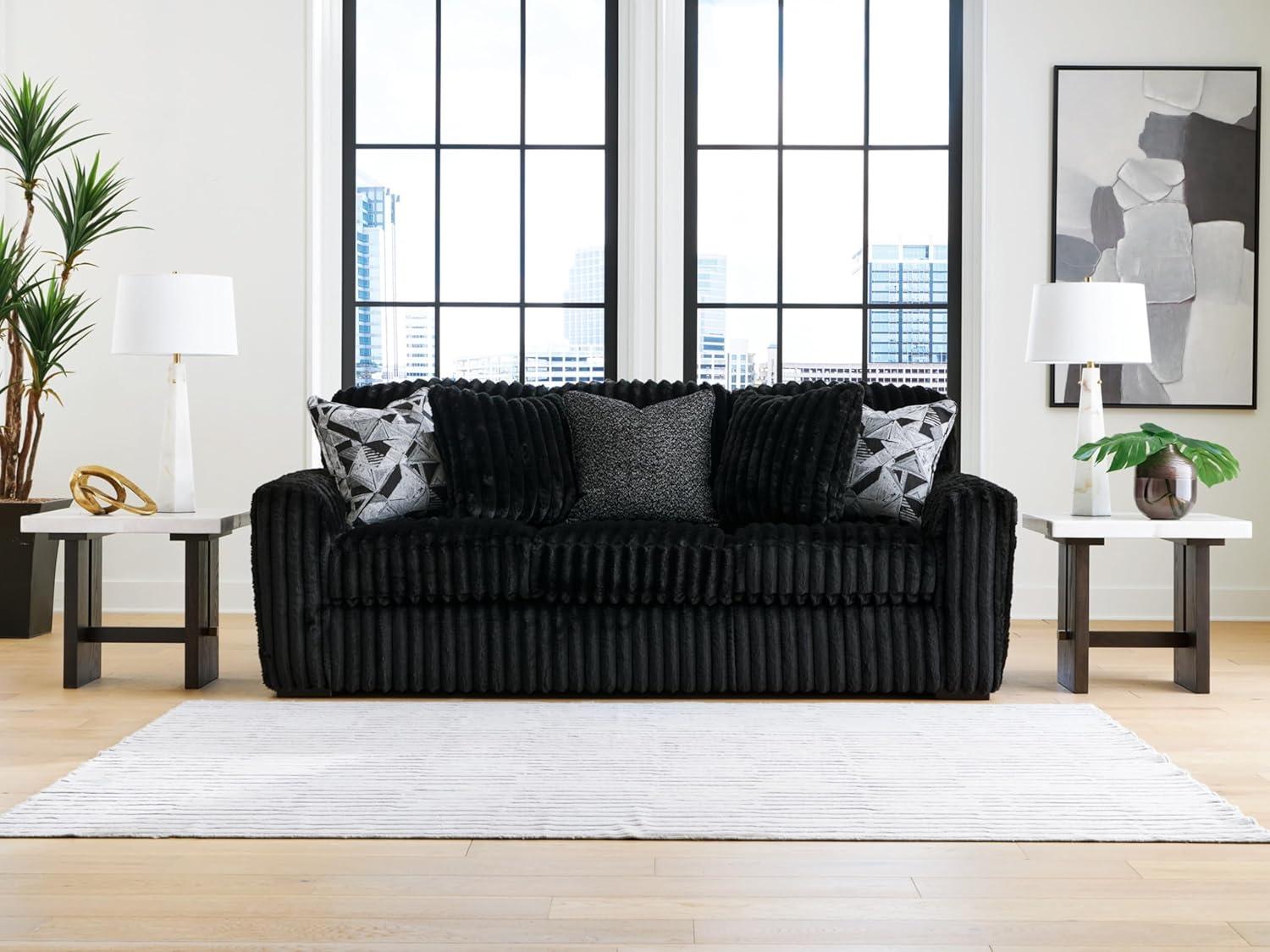 imageSignature Design by Ashley MidnightMadness Casual Anti Sag LeftArm Facing 3Piece Sectional with Chaise Reversible Seat Cushions and 10 Accent Pillows Dark BrownBlack