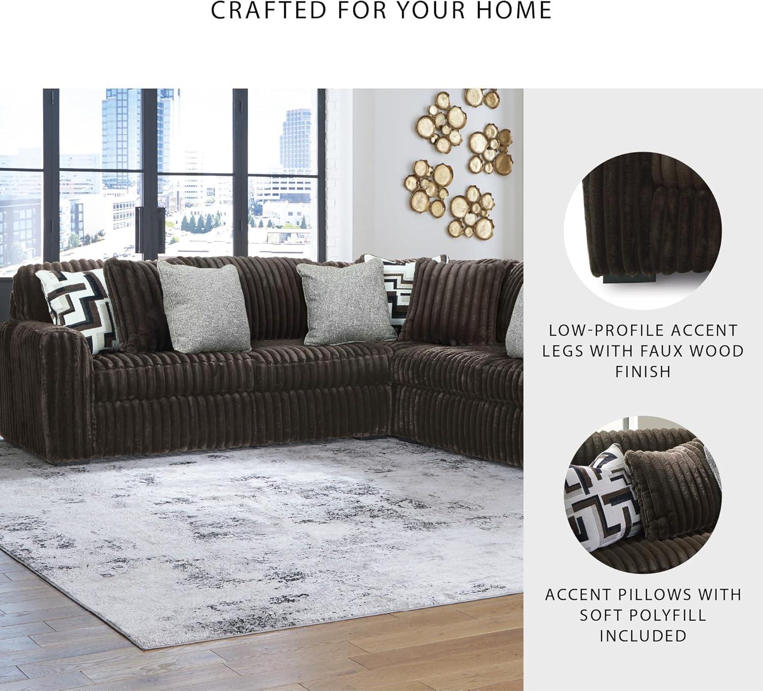 imageSignature Design by Ashley MidnightMadness Casual Anti Sag LeftArm Facing 3Piece Sectional with Chaise Reversible Seat Cushions and 10 Accent Pillows Dark BrownBrown