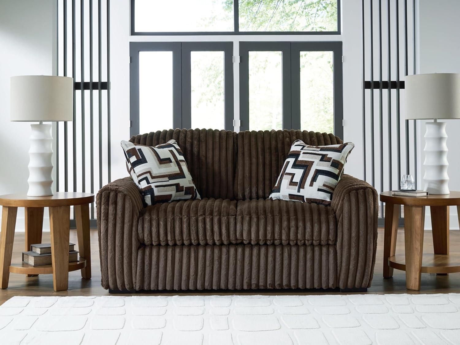 imageSignature Design by Ashley MidnightMadness Casual Anti Sag LeftArm Facing 3Piece Sectional with Chaise Reversible Seat Cushions and 10 Accent Pillows Dark BrownBrown