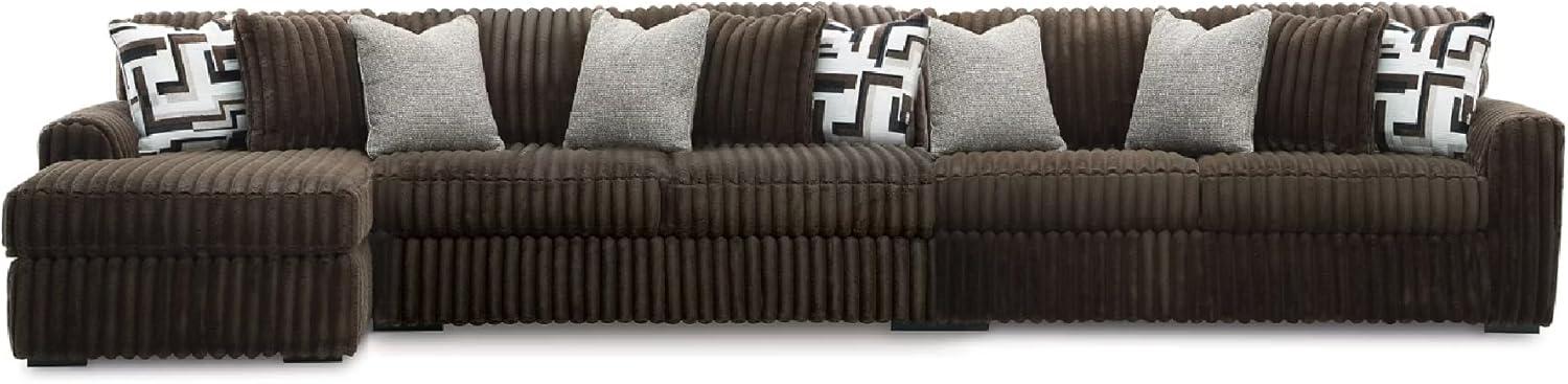 imageSignature Design by Ashley MidnightMadness Casual Anti Sag LeftArm Facing 3Piece Sectional with Chaise Reversible Seat Cushions and 10 Accent Pillows Dark BrownBrown