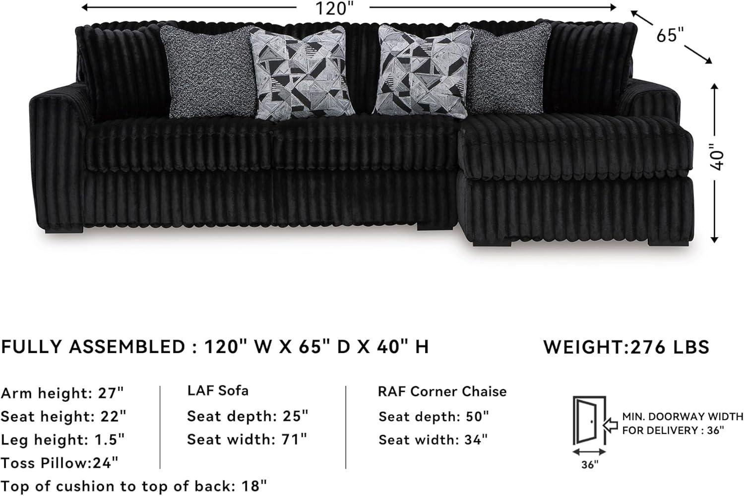 imageSignature Design by Ashley MidnightMadness Casual Anti Sag LeftArm Facing 3Piece Sectional with Chaise Reversible Seat Cushions and 10 Accent Pillows Dark BrownBlack