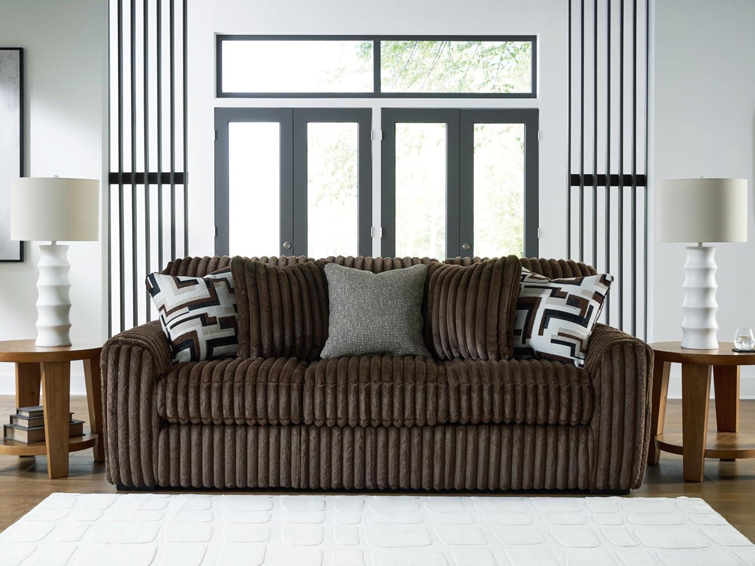 imageSignature Design by Ashley MidnightMadness Casual Anti Sag LeftArm Facing 3Piece Sectional with Chaise Reversible Seat Cushions and 10 Accent Pillows Dark BrownBrown