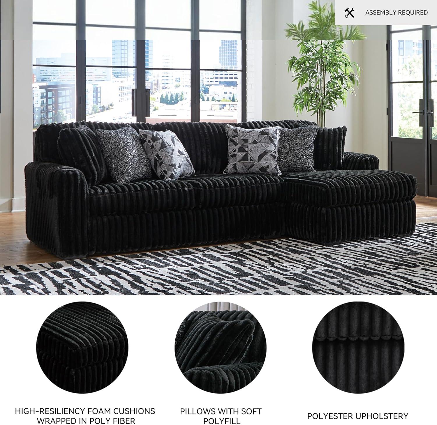imageSignature Design by Ashley MidnightMadness Casual Anti Sag LeftArm Facing 3Piece Sectional with Chaise Reversible Seat Cushions and 10 Accent Pillows Dark BrownBlack