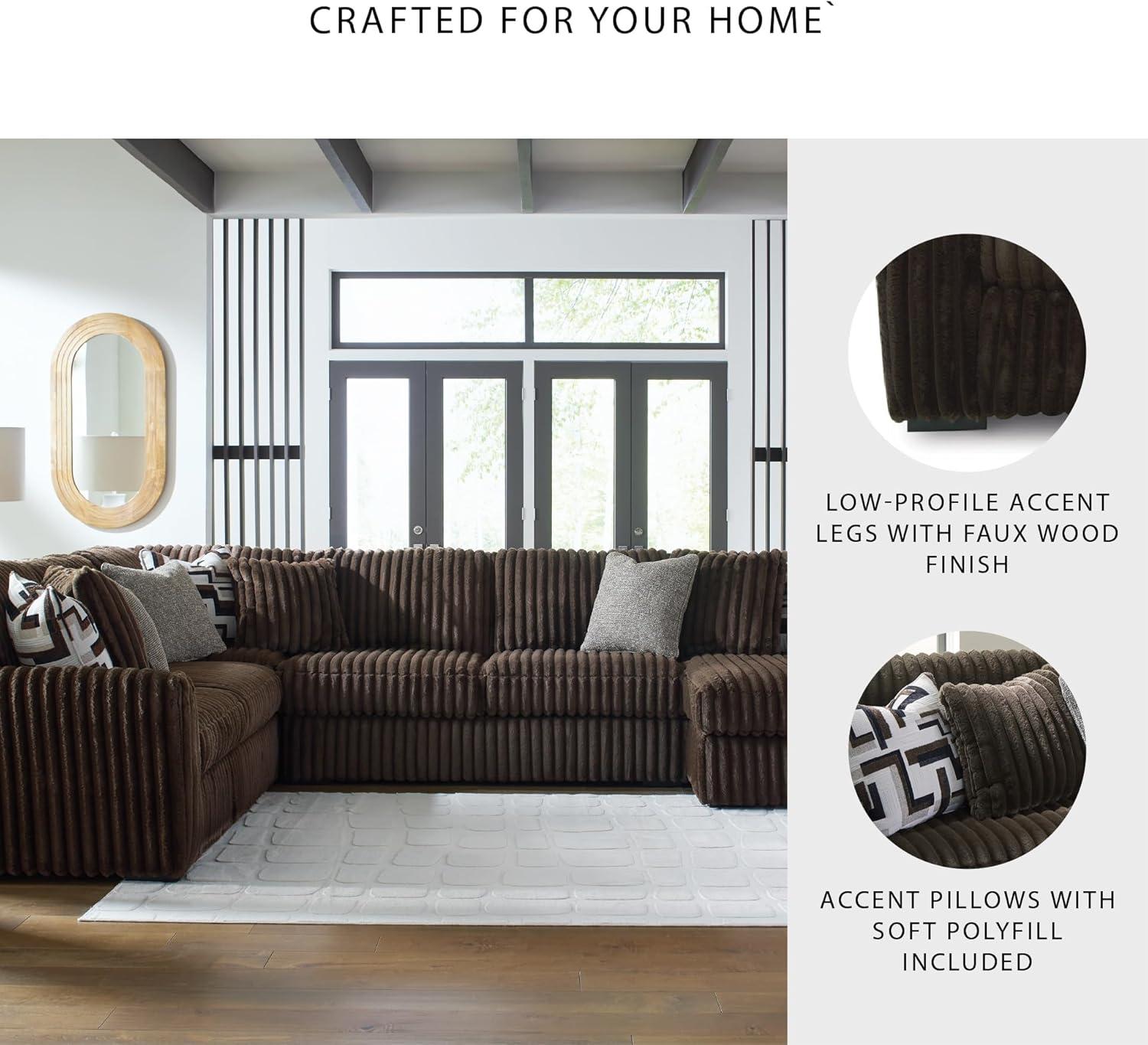 imageSignature Design by Ashley MidnightMadness Casual Anti Sag LeftArm Facing 3Piece Sectional with Chaise Reversible Seat Cushions and 10 Accent Pillows Dark BrownBrown