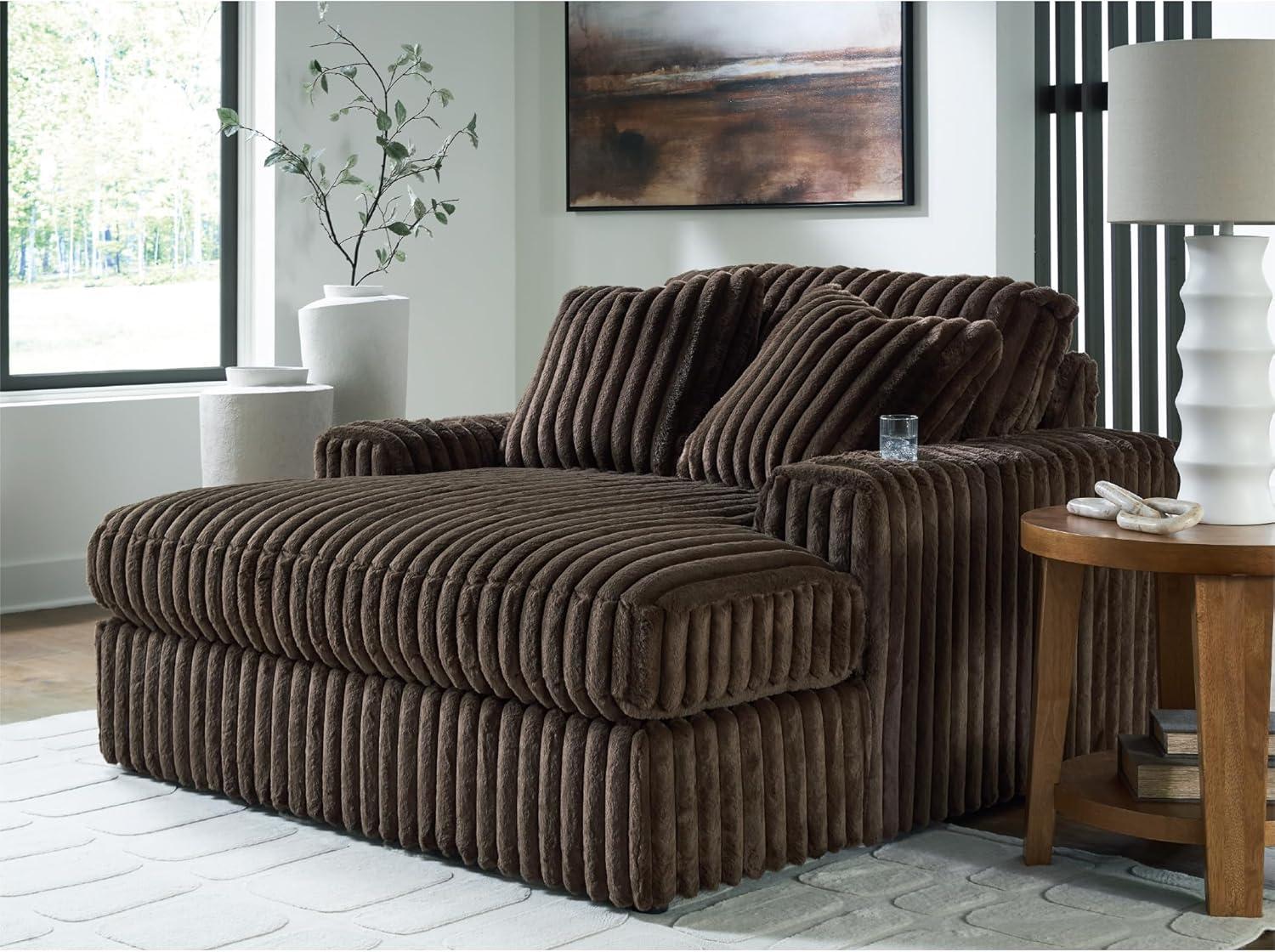 imageSignature Design by Ashley MidnightMadness Casual Anti Sag LeftArm Facing 3Piece Sectional with Chaise Reversible Seat Cushions and 10 Accent Pillows Dark BrownBrown