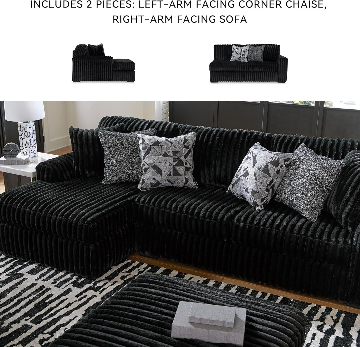 imageSignature Design by Ashley MidnightMadness Casual Anti Sag LeftArm Facing 3Piece Sectional with Chaise Reversible Seat Cushions and 10 Accent Pillows Dark BrownBlack
