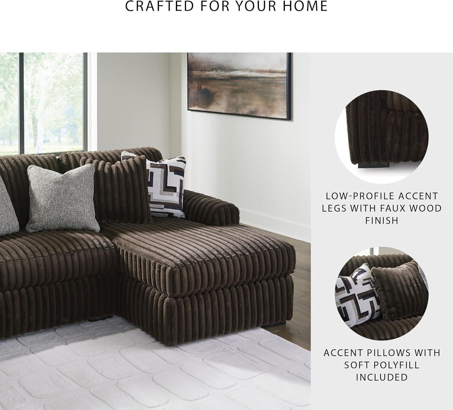 imageSignature Design by Ashley MidnightMadness Casual Anti Sag LeftArm Facing 3Piece Sectional with Chaise Reversible Seat Cushions and 10 Accent Pillows Dark BrownBrown