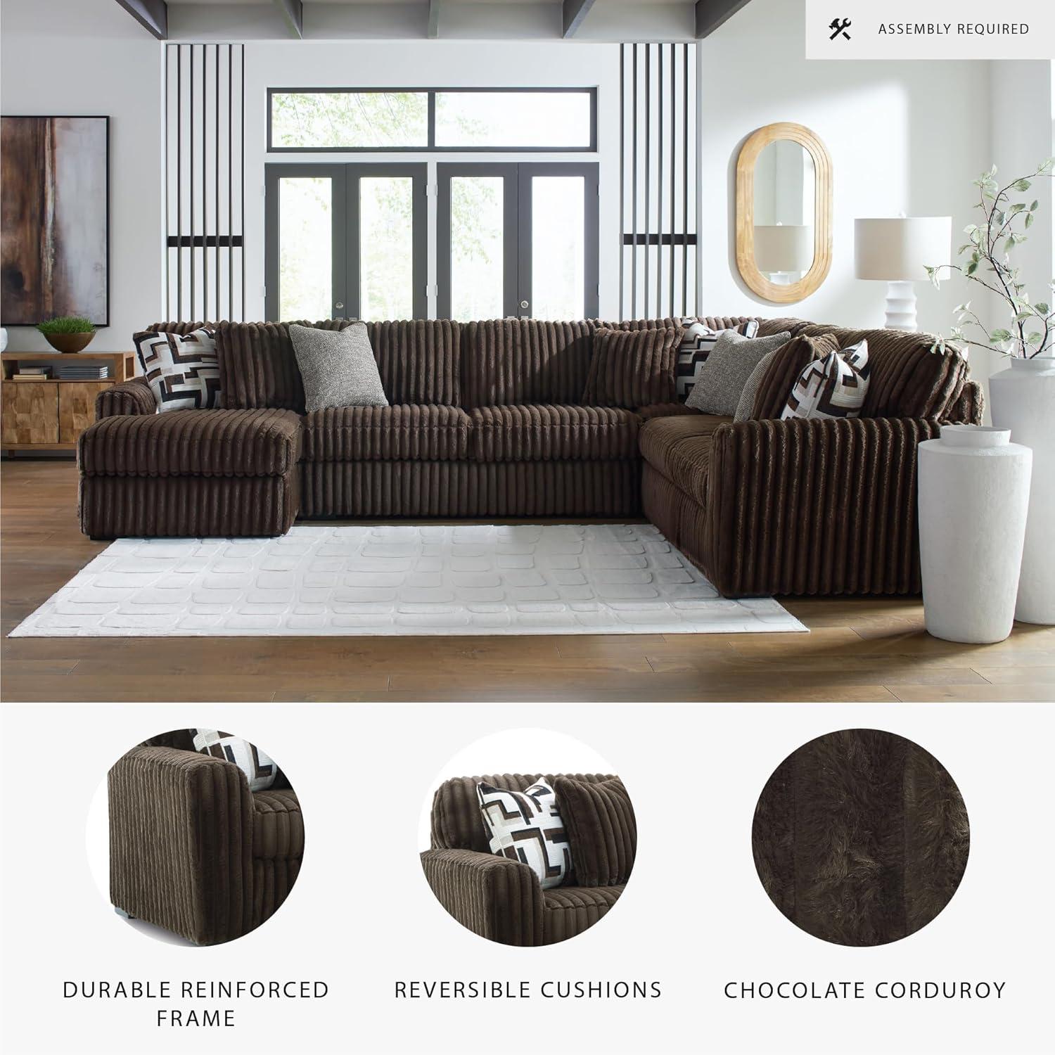 imageSignature Design by Ashley MidnightMadness Casual Anti Sag LeftArm Facing 3Piece Sectional with Chaise Reversible Seat Cushions and 10 Accent Pillows Dark BrownBrown