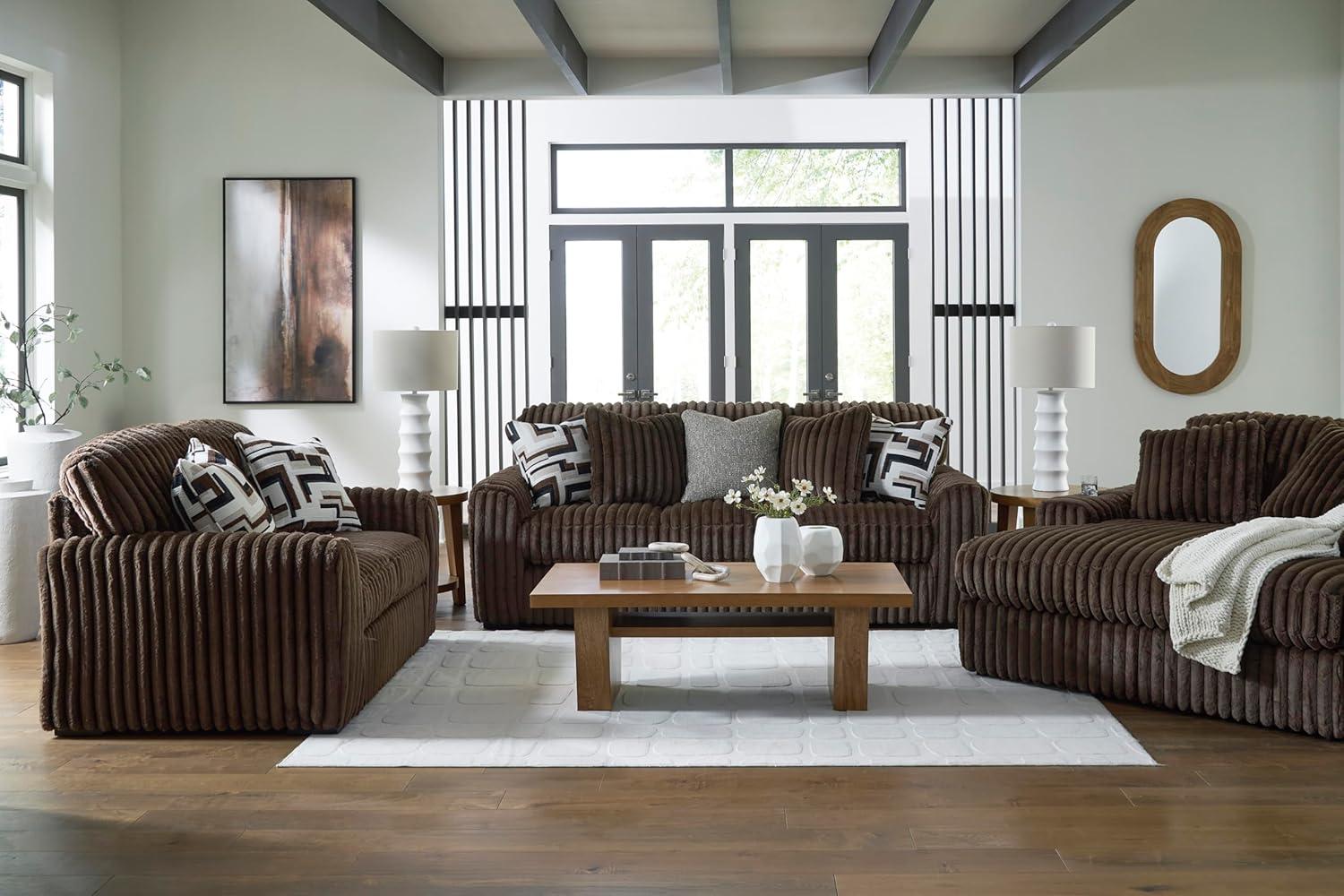 imageSignature Design by Ashley MidnightMadness Casual Anti Sag LeftArm Facing 3Piece Sectional with Chaise Reversible Seat Cushions and 10 Accent Pillows Dark BrownBrown