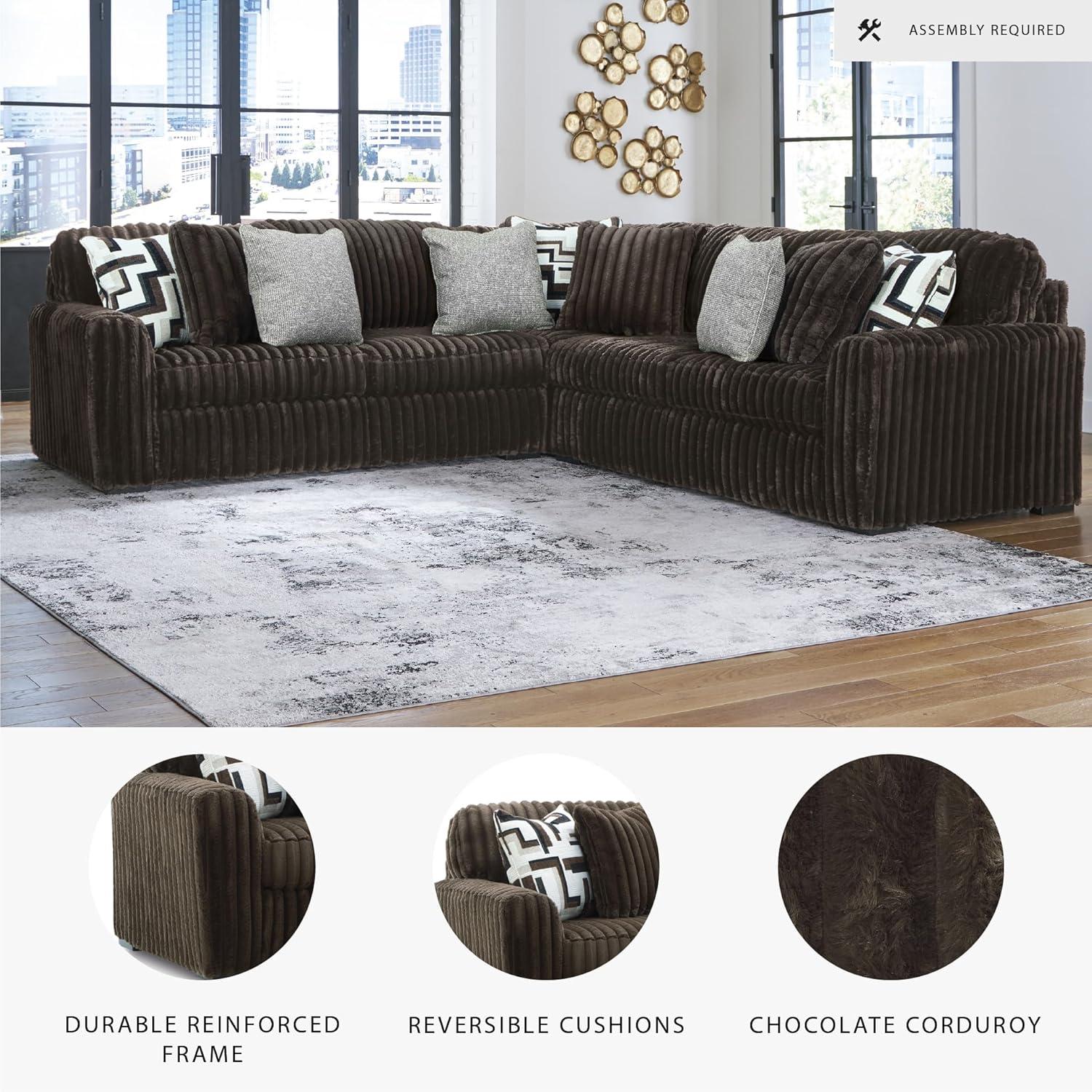 imageSignature Design by Ashley MidnightMadness Casual Anti Sag LeftArm Facing 3Piece Sectional with Chaise Reversible Seat Cushions and 10 Accent Pillows Dark BrownBrown