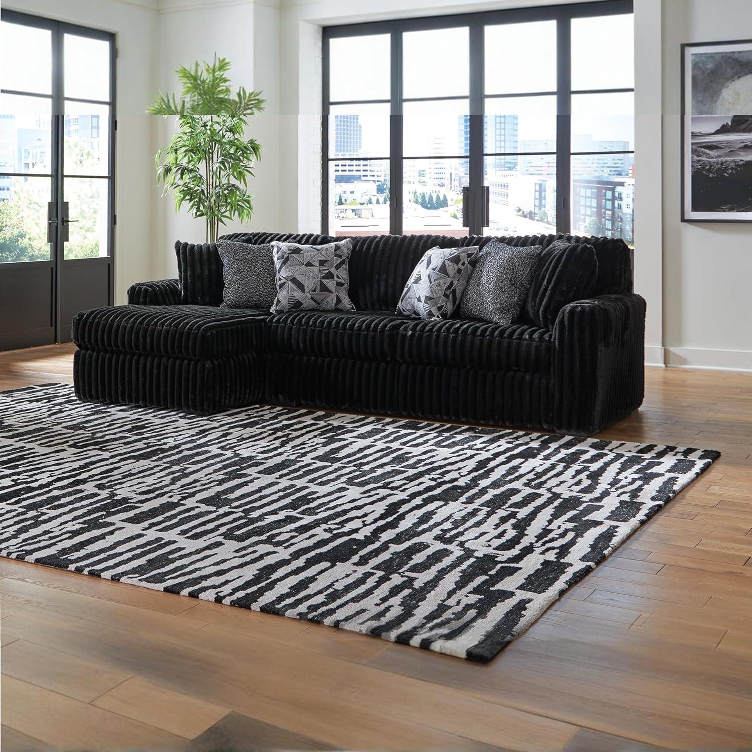 imageSignature Design by Ashley MidnightMadness Casual Anti Sag LeftArm Facing 3Piece Sectional with Chaise Reversible Seat Cushions and 10 Accent Pillows Dark BrownBlack