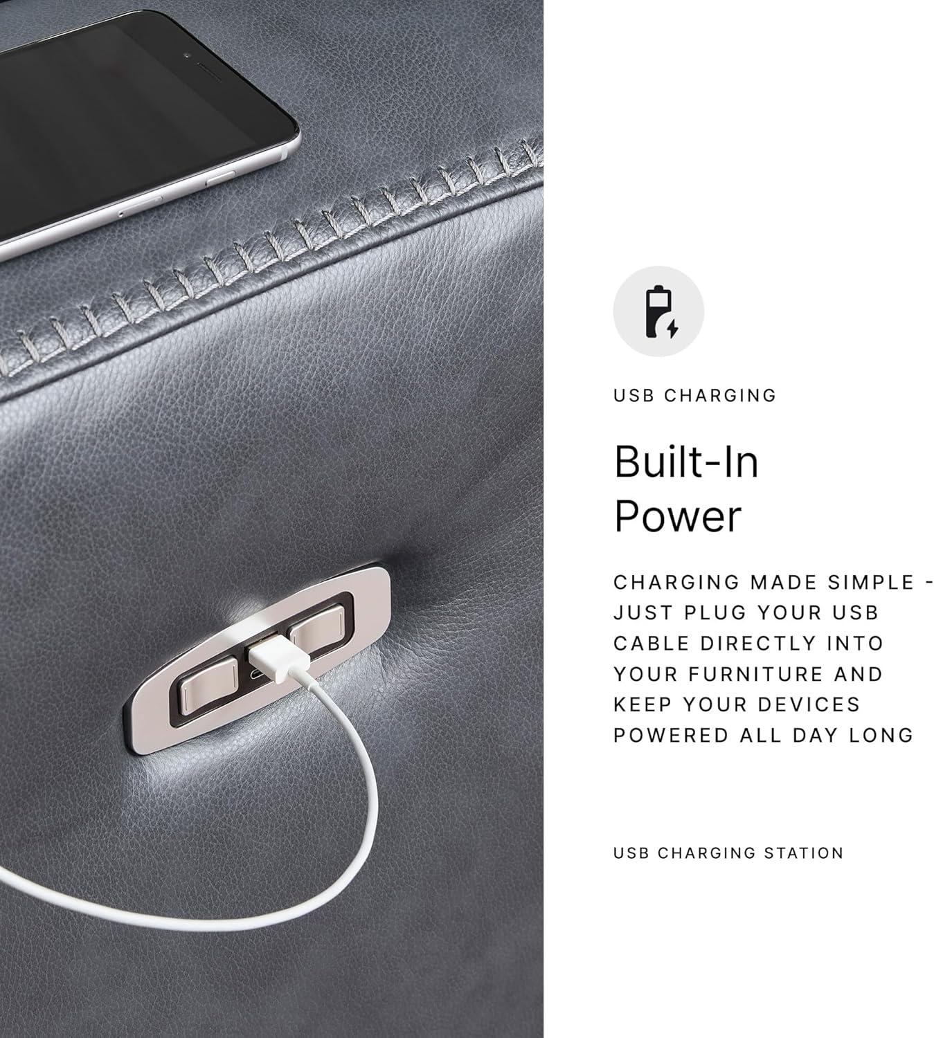 imageSignature Design by Ashley Mighty Moves Contemporary Power Leather Match Reclining Sofa with Position Lock Adjustable Headrest and USB Charging Ports Blue