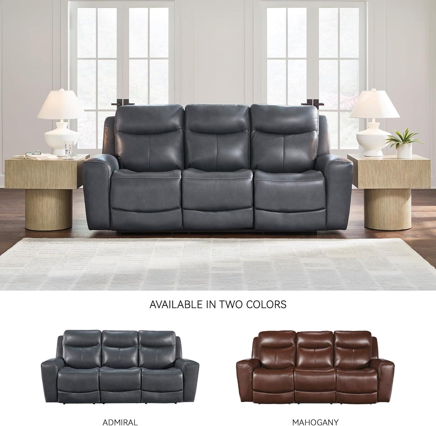 imageSignature Design by Ashley Mighty Moves Contemporary Power Leather Match Reclining Sofa with Position Lock Adjustable Headrest and USB Charging Ports Blue