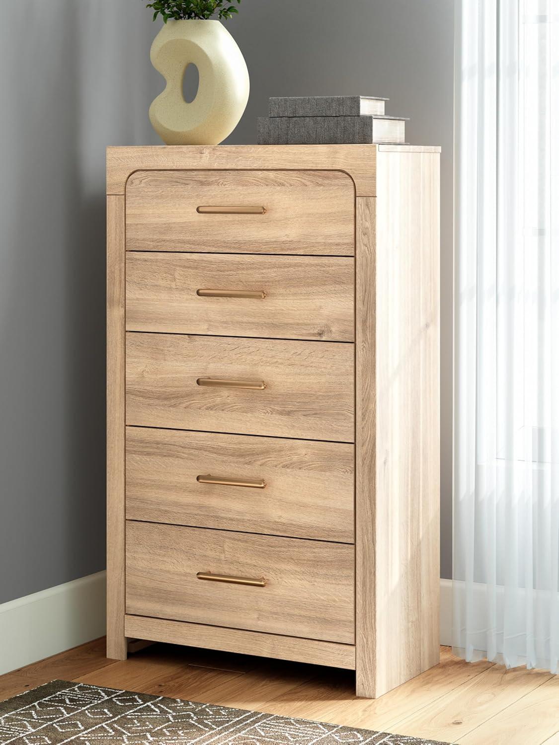 imageSignature Design by Ashley Prandefort Modern 2Drawer Bedroom Storage Bench Light Brown ampamp Dark BrownChest of Drawers